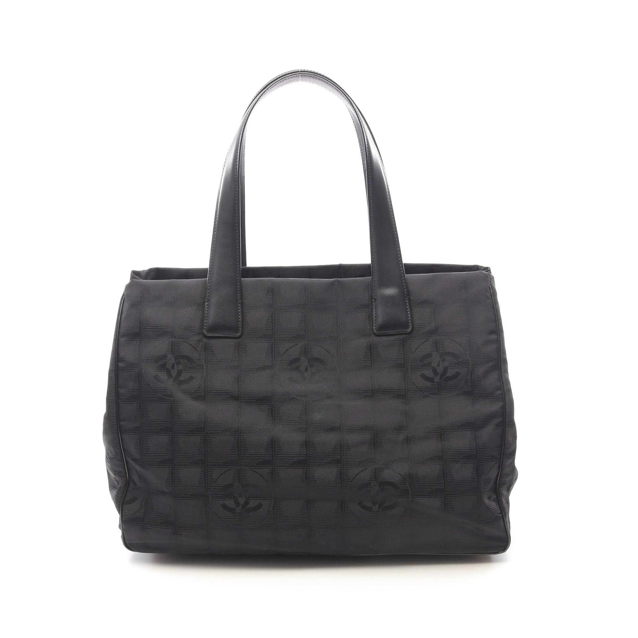 Chanel New Travel Line Mm Handbag Tote Bag Nylon Canvas Leather Black Gold Hardware