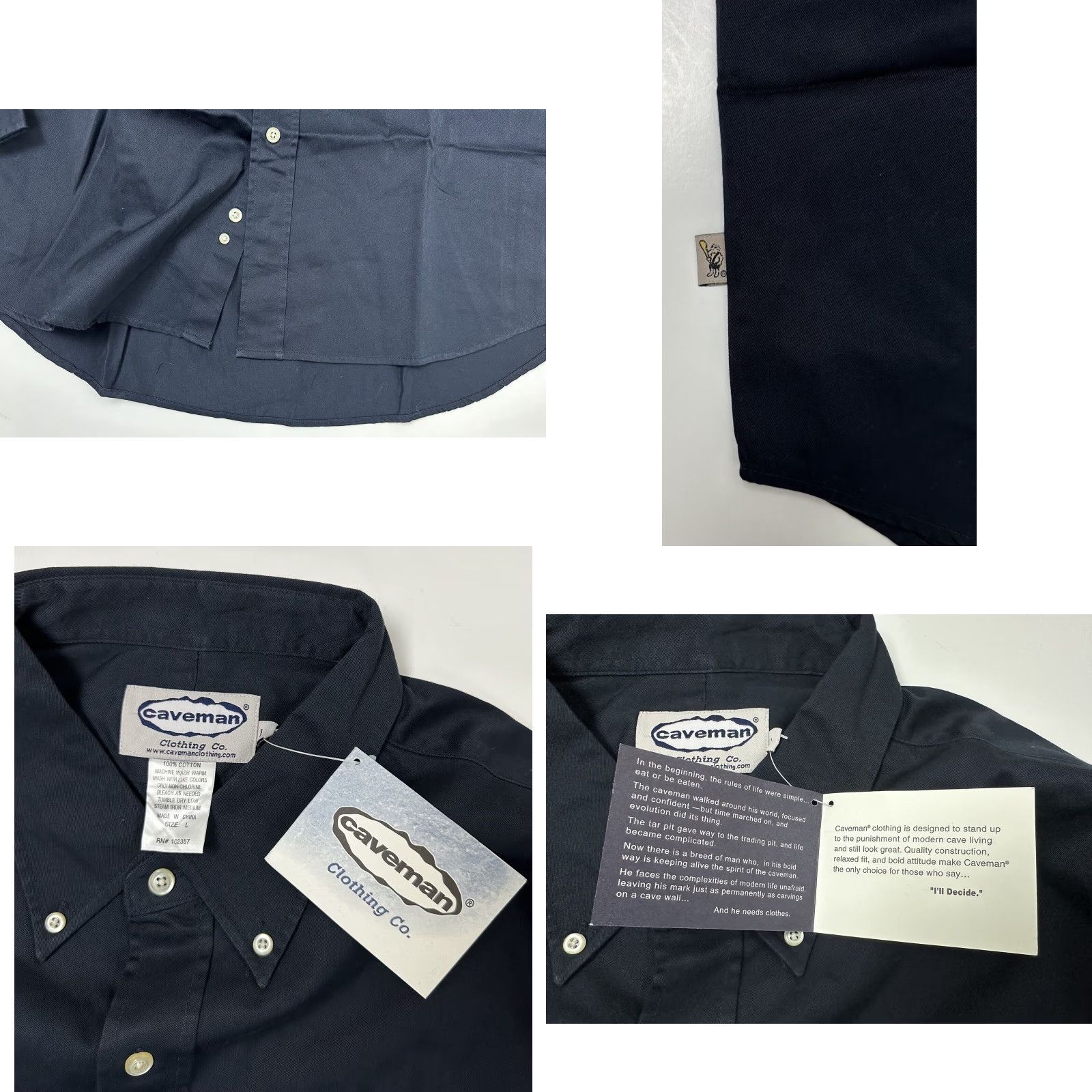 Vintage CAVEMAN COTTON TWILL BUTTON-DOWN SHIRT MEN L TALL NAVY LONG SLEEVE CASUAL MENS Size US L / EU 52-54 / 3 - 8 Thumbnail