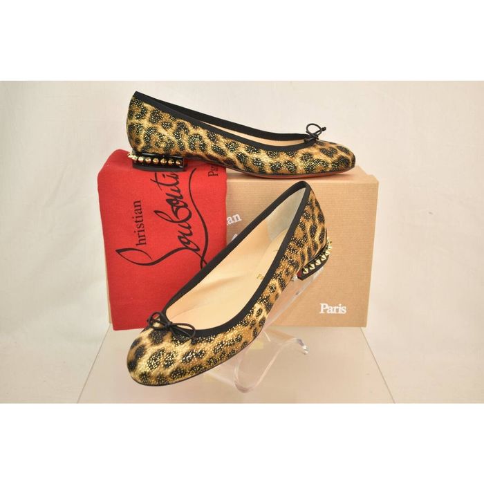 Christian Louboutin LA MASSINE LEOPARD CANVAS BLACK BOW GOLD