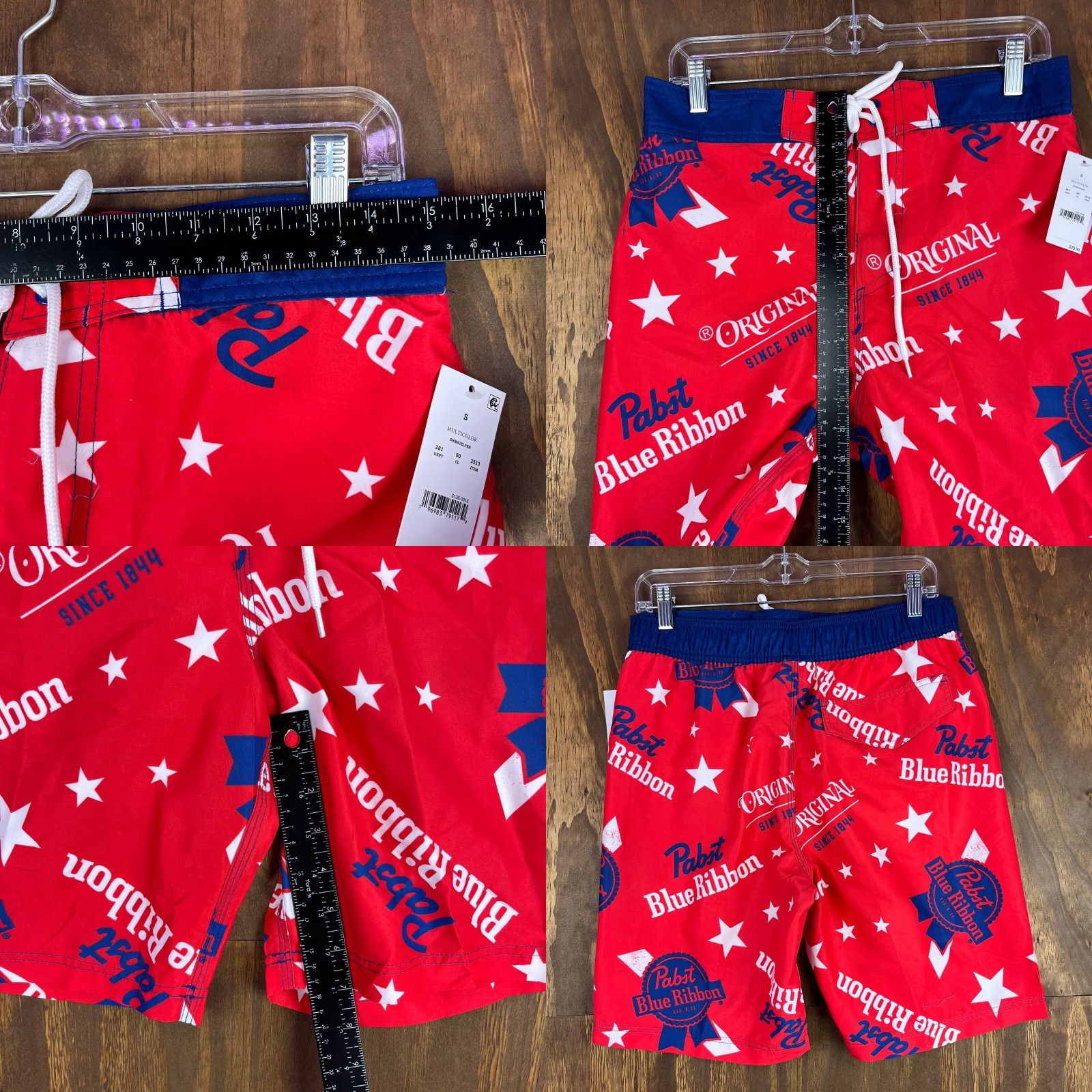 Vintage Pabst Blue Ribbon Mens Shorts Red White Blue Star Swim Surf Beach Trunks Small Size US 29 - 8 Thumbnail