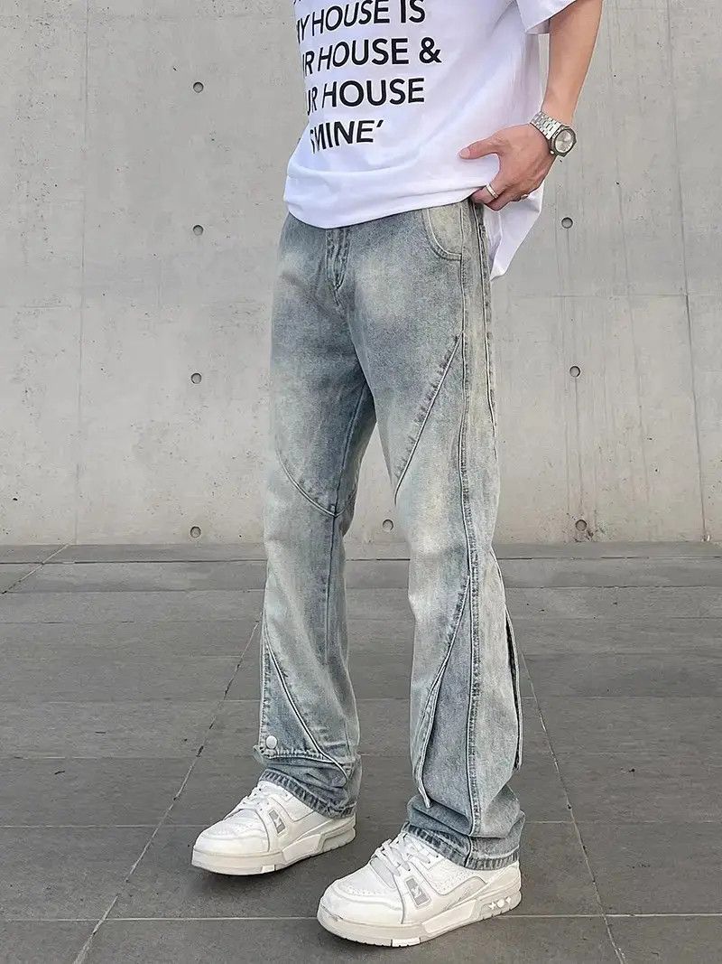 Japanese Brand Retro washed patchwork micro flared jeans Size US 30 / EU 46 - 1 Thumbnail