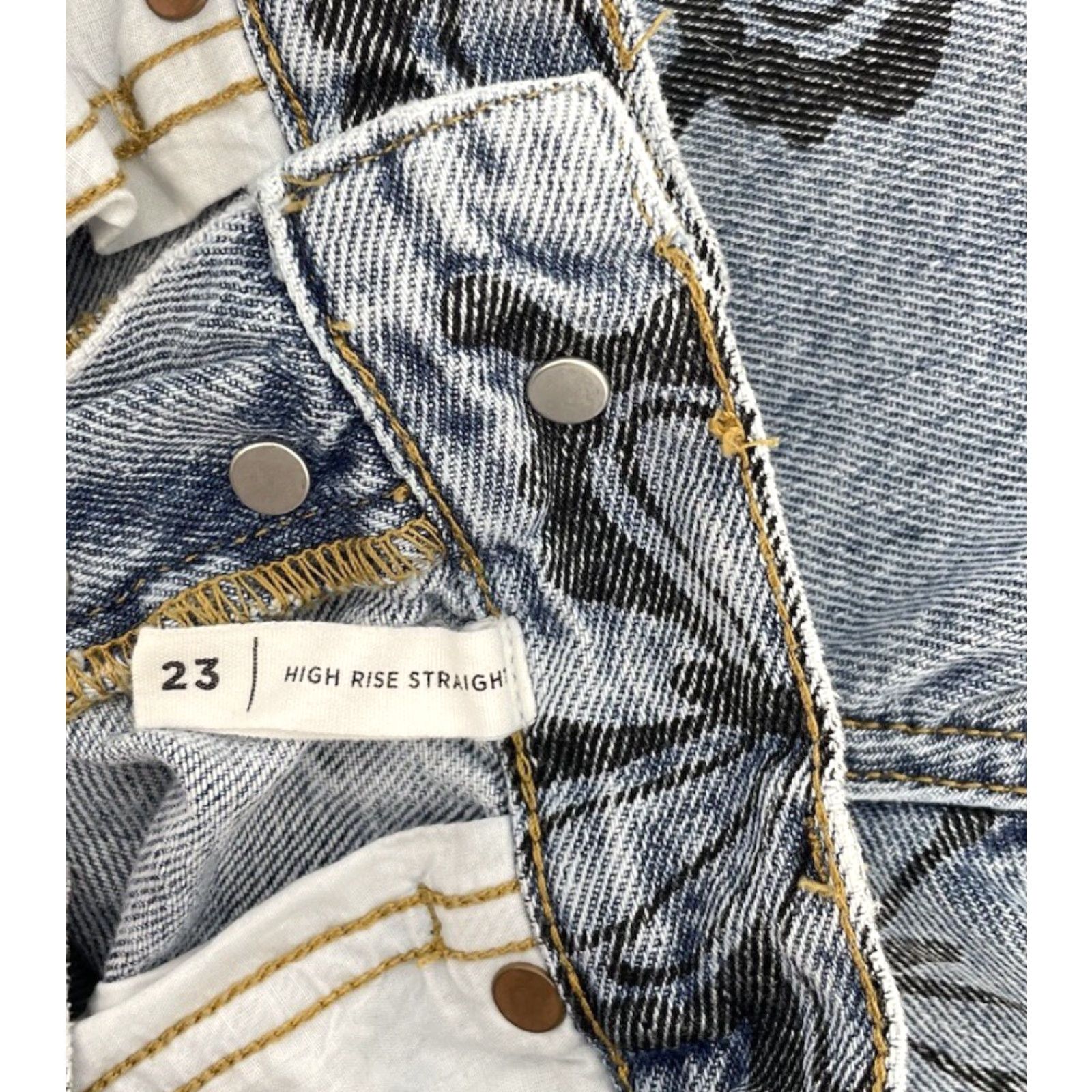 Pacsun PACSUN High Rise Straight Jeans Womens 23 Blue Fray Button Fly Butterfly Print Bohemian Hipster Bat Print 5-Pocket Denim Stone Wash Cool Casual Size 40" / US 18 - 7 Thumbnail