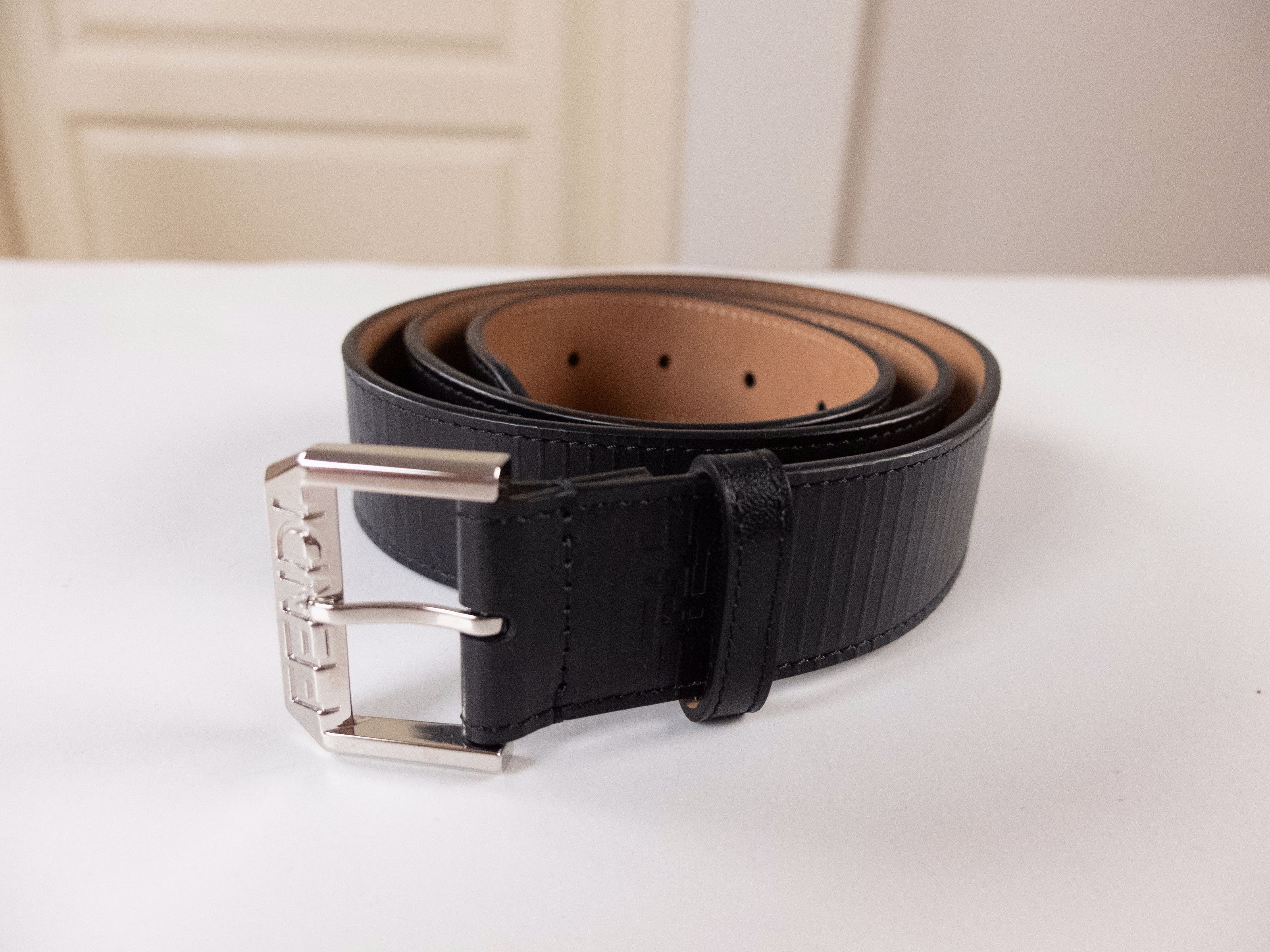 FENDI Edge black FF logo embossed leather belt 90 / 36