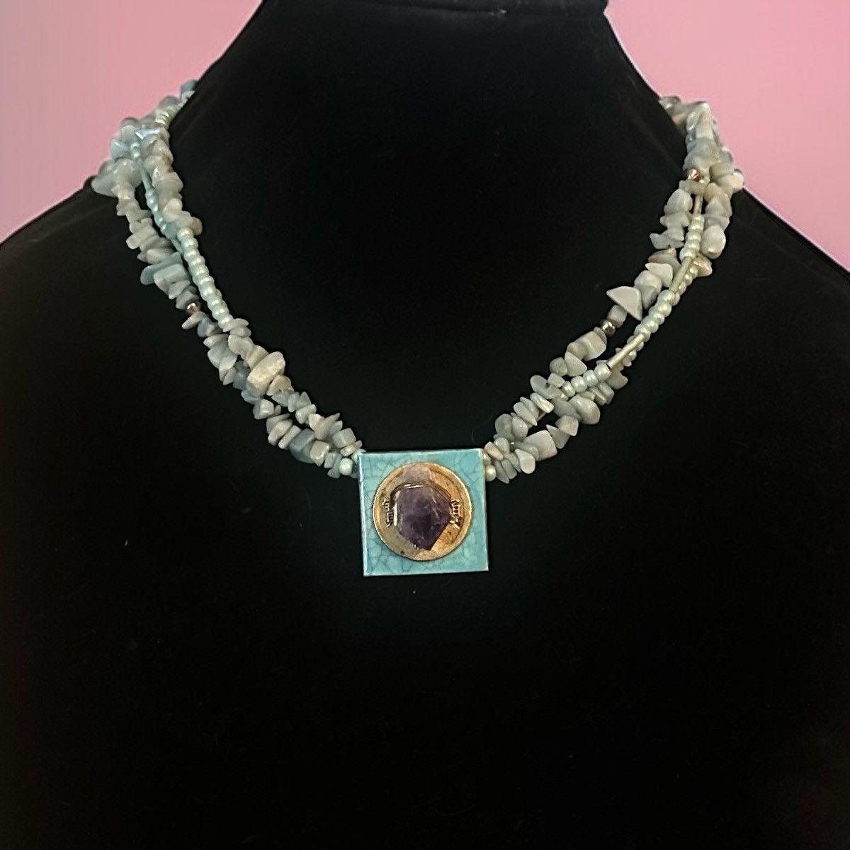Vintage Vintage multi strand stone chip amethyst pendant necklace Size ONE SIZE - 1 Thumbnail
