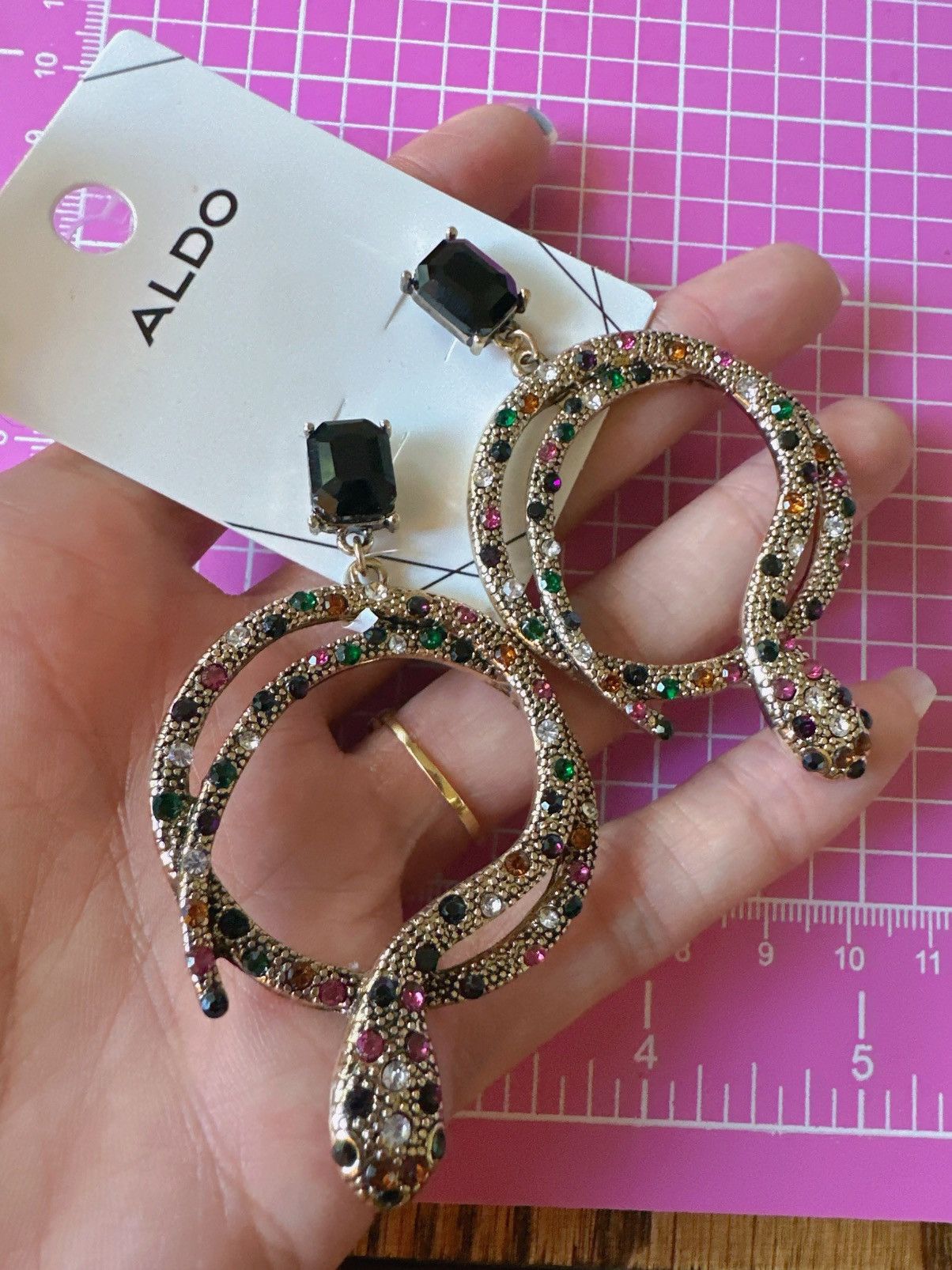Aldo Aldo earrings gold tone snake multicolor diamonds paved drop Size ONE SIZE - 1 Thumbnail