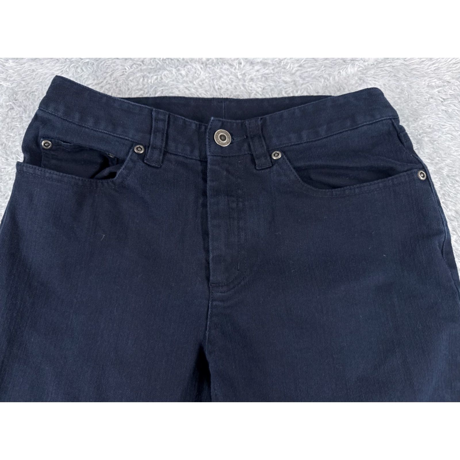 Talbots Talbots Jeans Womens 2 Blue Denim Straight Leg Dark Wash Mid Rise 24x27 5-Pocket Logo Embroidered Button Cotton Stretch Regular Size 26" / US 2 / IT 38 - 4 Thumbnail