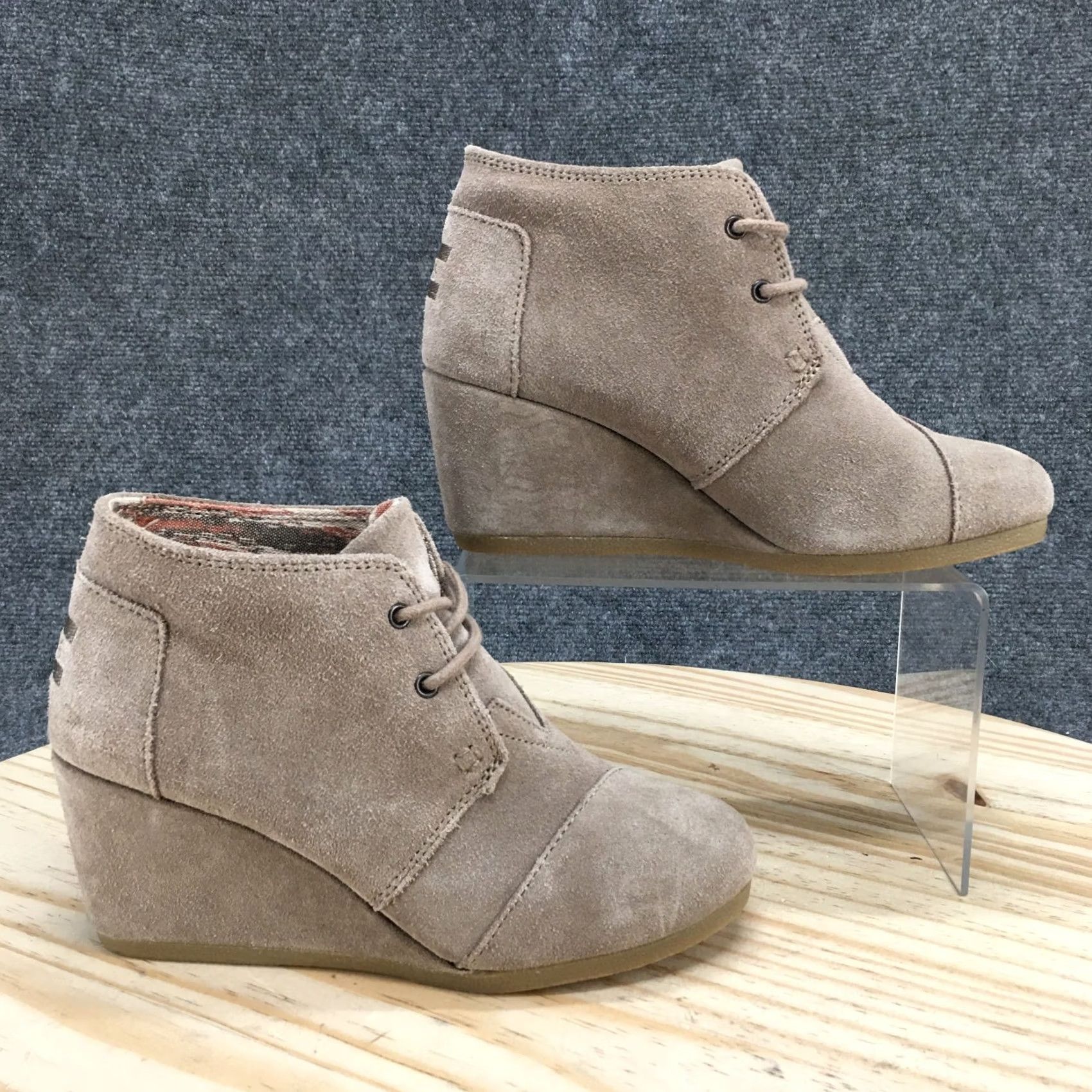 Toms TOMS Boots Women Ankle Bootie Gray Suede Lace Up Wedge Heels Casual Boot Size US 6 / IT 36 - 2 Thumbnail