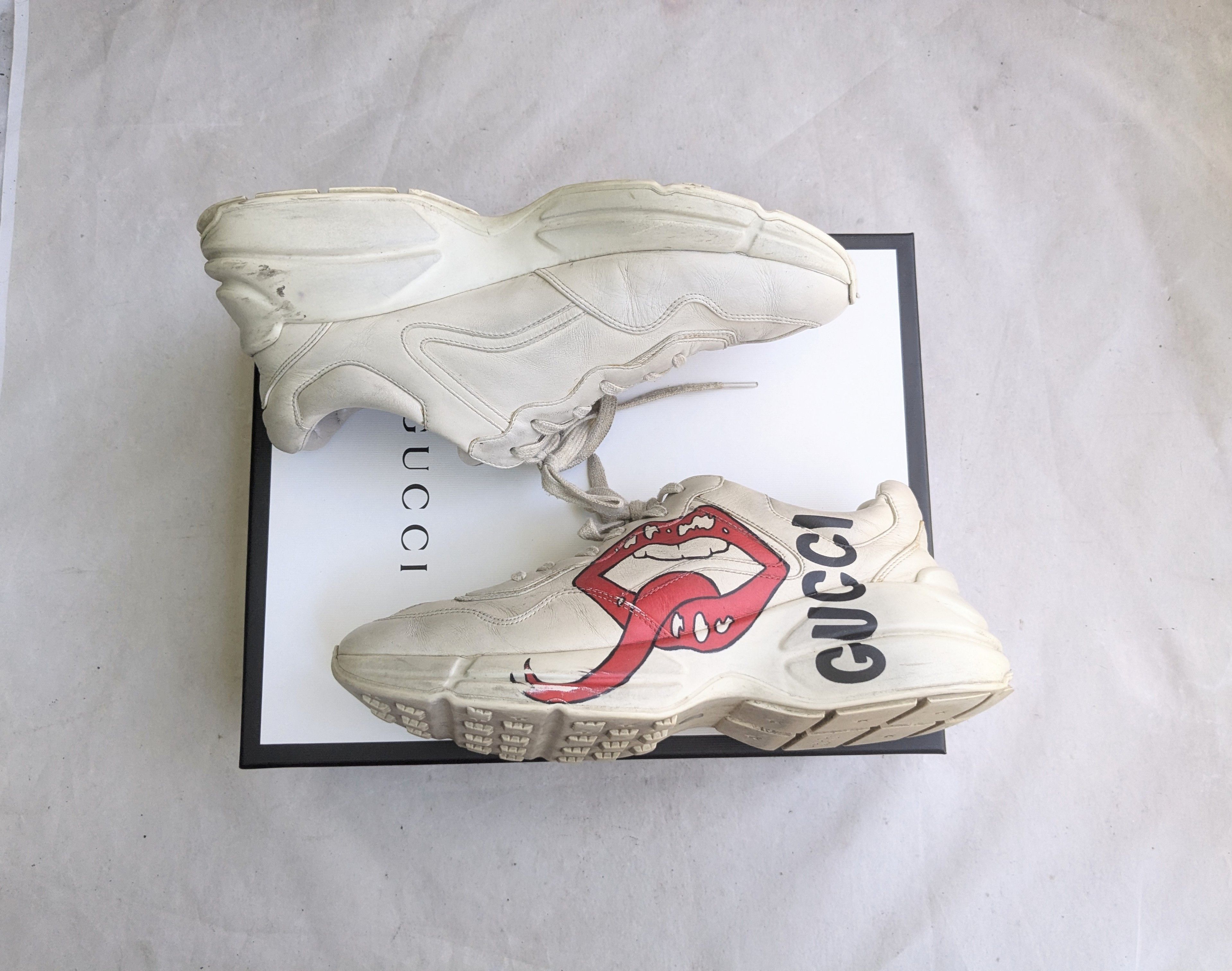 Gucci Gucci Rython Sneakers 10.5 Ivory Lips Kiss Leather Low Tops | Grailed