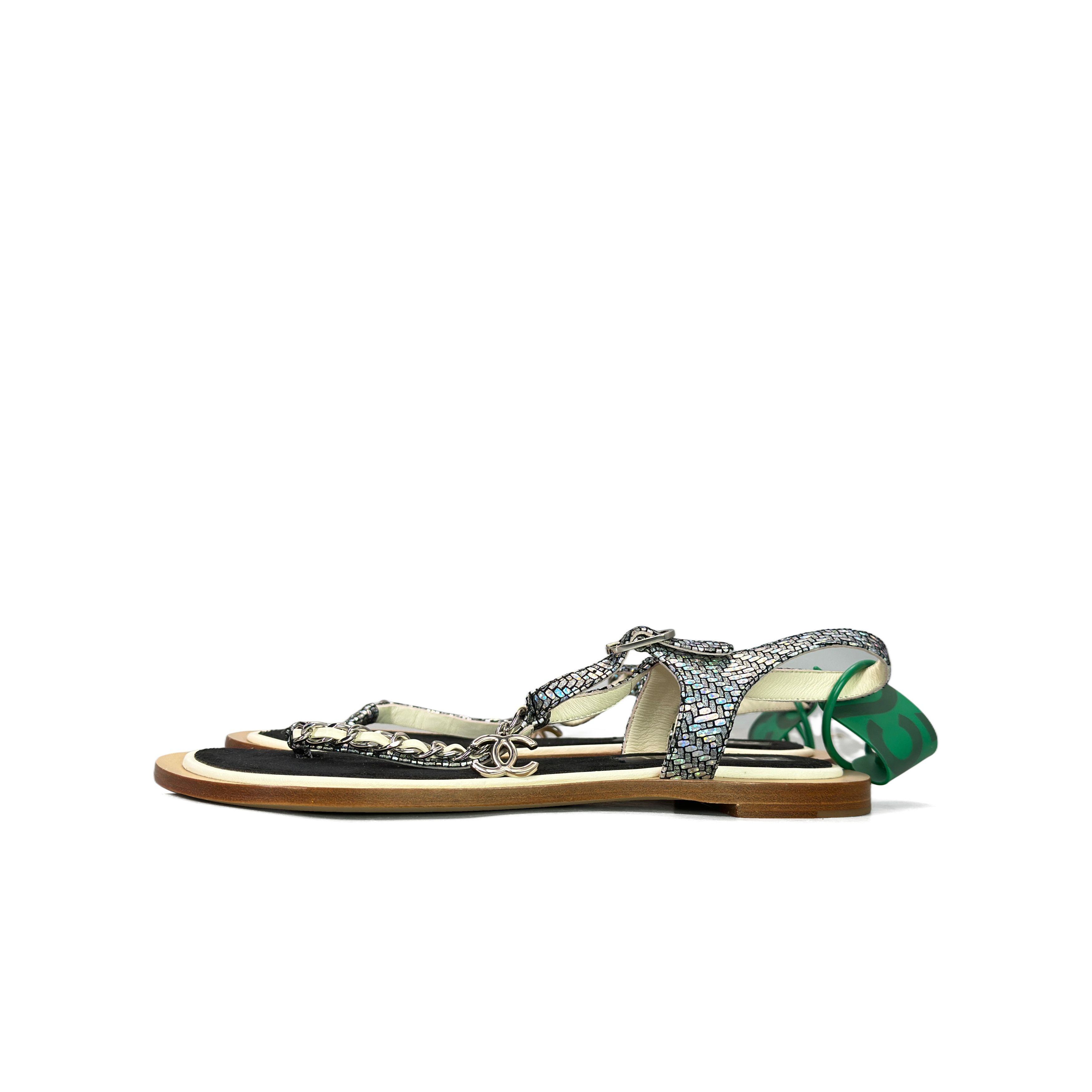 Chanel Chanel Silver Chain Thong Sandals Size 38 Size US 8 / IT 38 - 1 Thumbnail