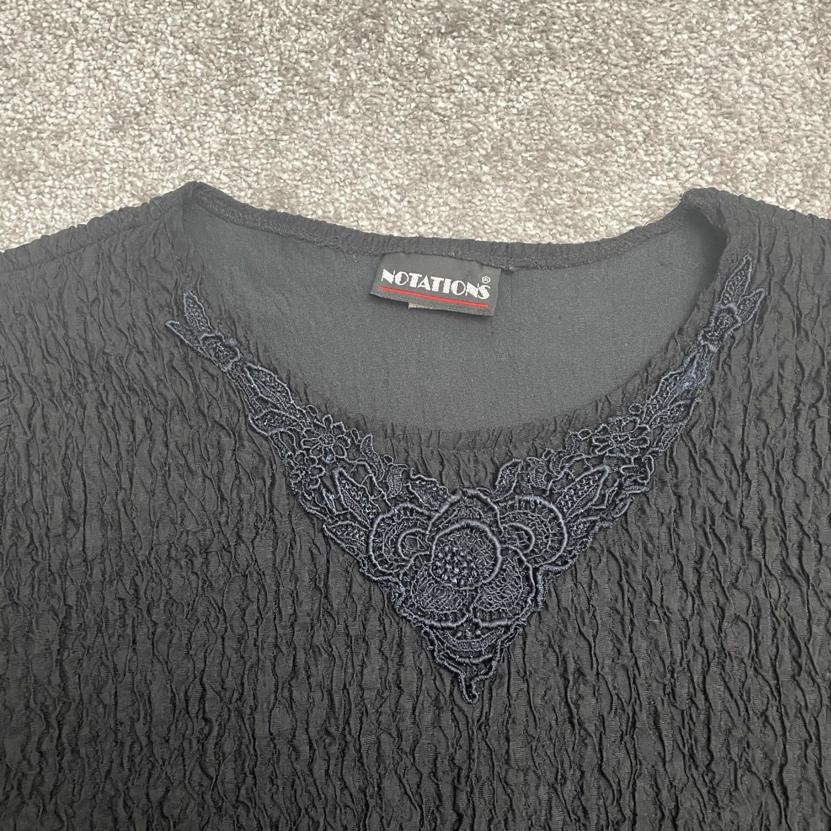 Vintage Notations Vintage Notations Shirt Women S Black Embroidered Textured Short Sleeve Casual Size S / US 4 / IT 40 - 3 Thumbnail