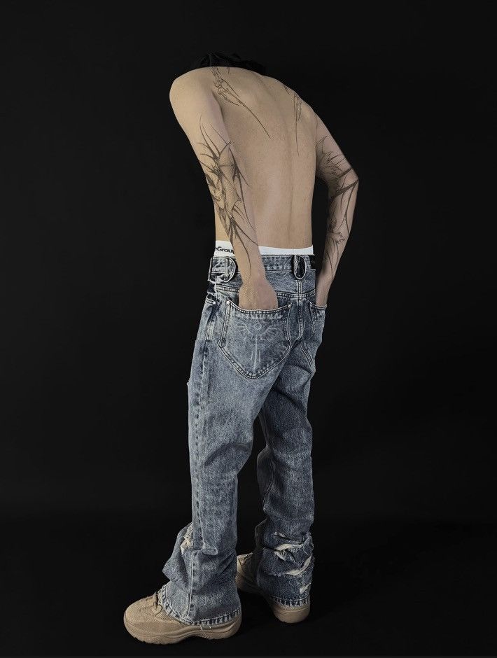 Other Y2K Blue Washed Destroyed Wide Leg jeans Size US 34 / EU 50 - 5 Thumbnail