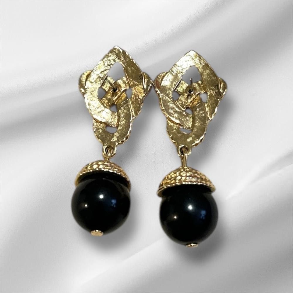 Designer Elegant Gold and Black Drop Earrings Size ONE SIZE - 3 Thumbnail