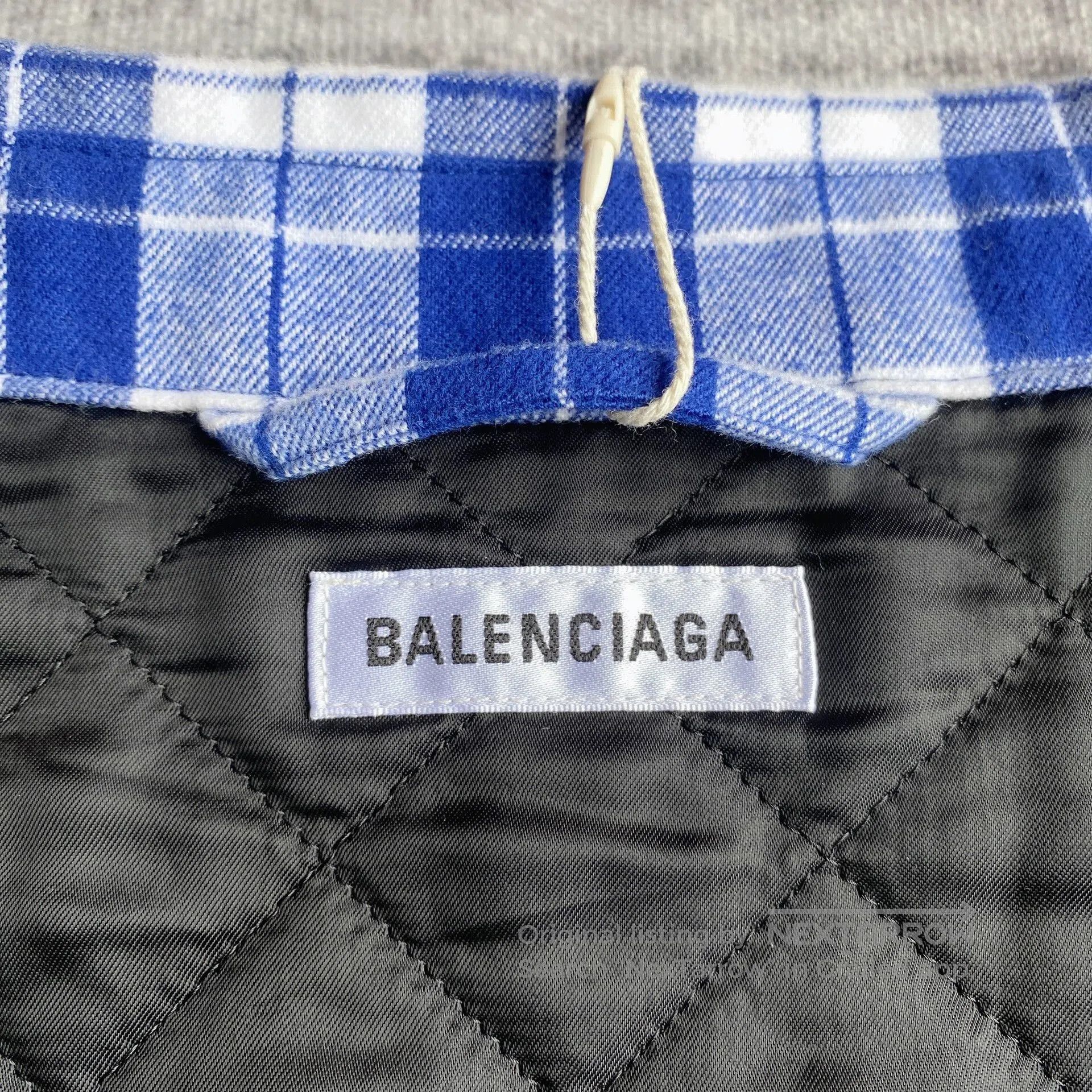 Balenciaga White Blue Checkered Shirt Jacket.