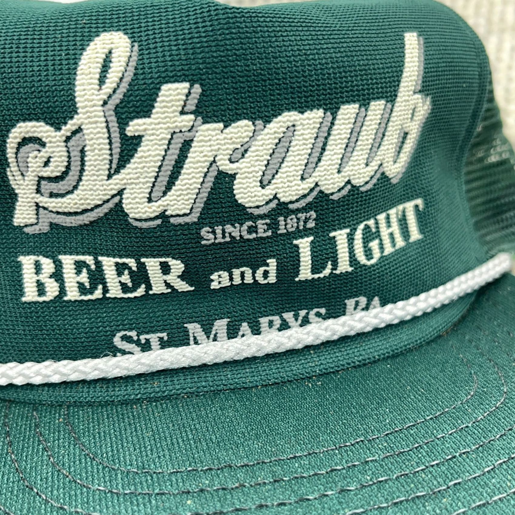 Roper VINTAGE Straub Beer Trucker Hat Cap Made In USA 80s 90s Snapback Rope Puffy Green Mens Adjustable Size ONE SIZE - 3 Thumbnail