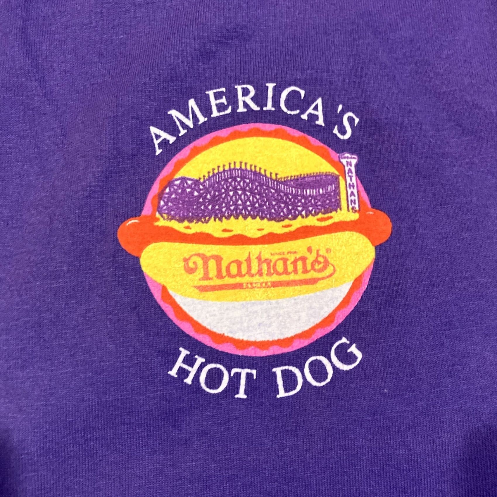 Hanes VINTAGE Hanes Nathan's Famous Hot Dogs Double-Sided T Shirt XXL Purple Men Reg Short Sleeve Crew Neck Graphic Print Dog Funny Size US XXL / EU 58 / 5 - 5 Thumbnail
