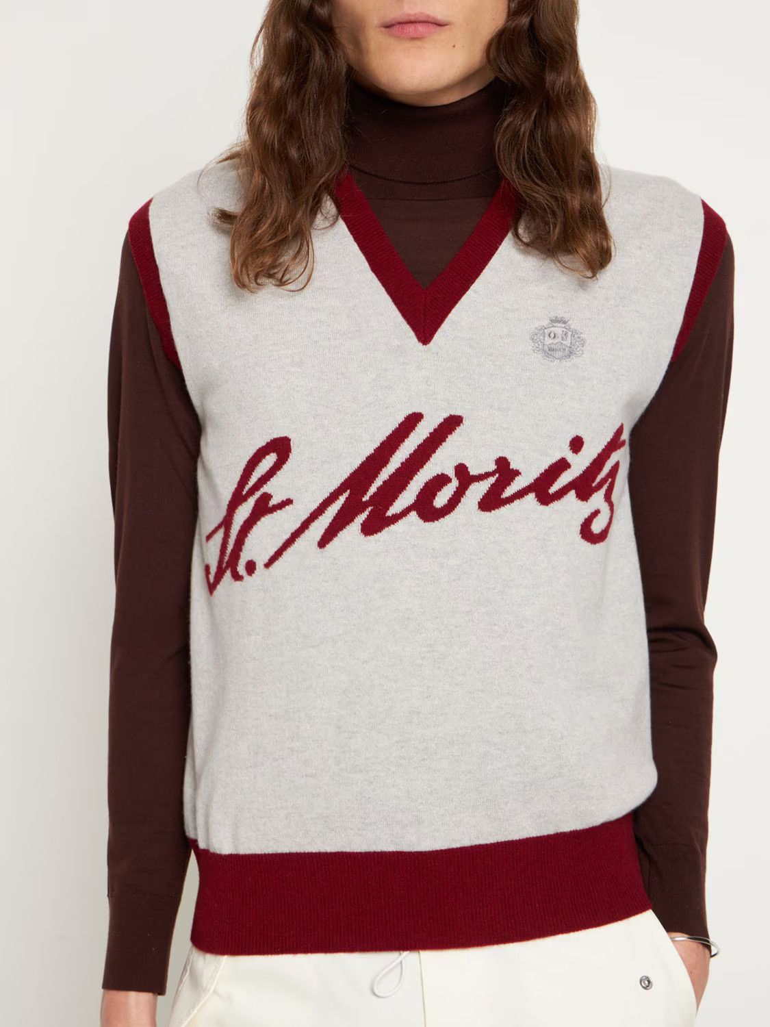 Bally o1y1224 Logo Cashmere Knit Vest in Light Grey/Burgundy Size US S / EU 44-46 / 1 - 3 Thumbnail