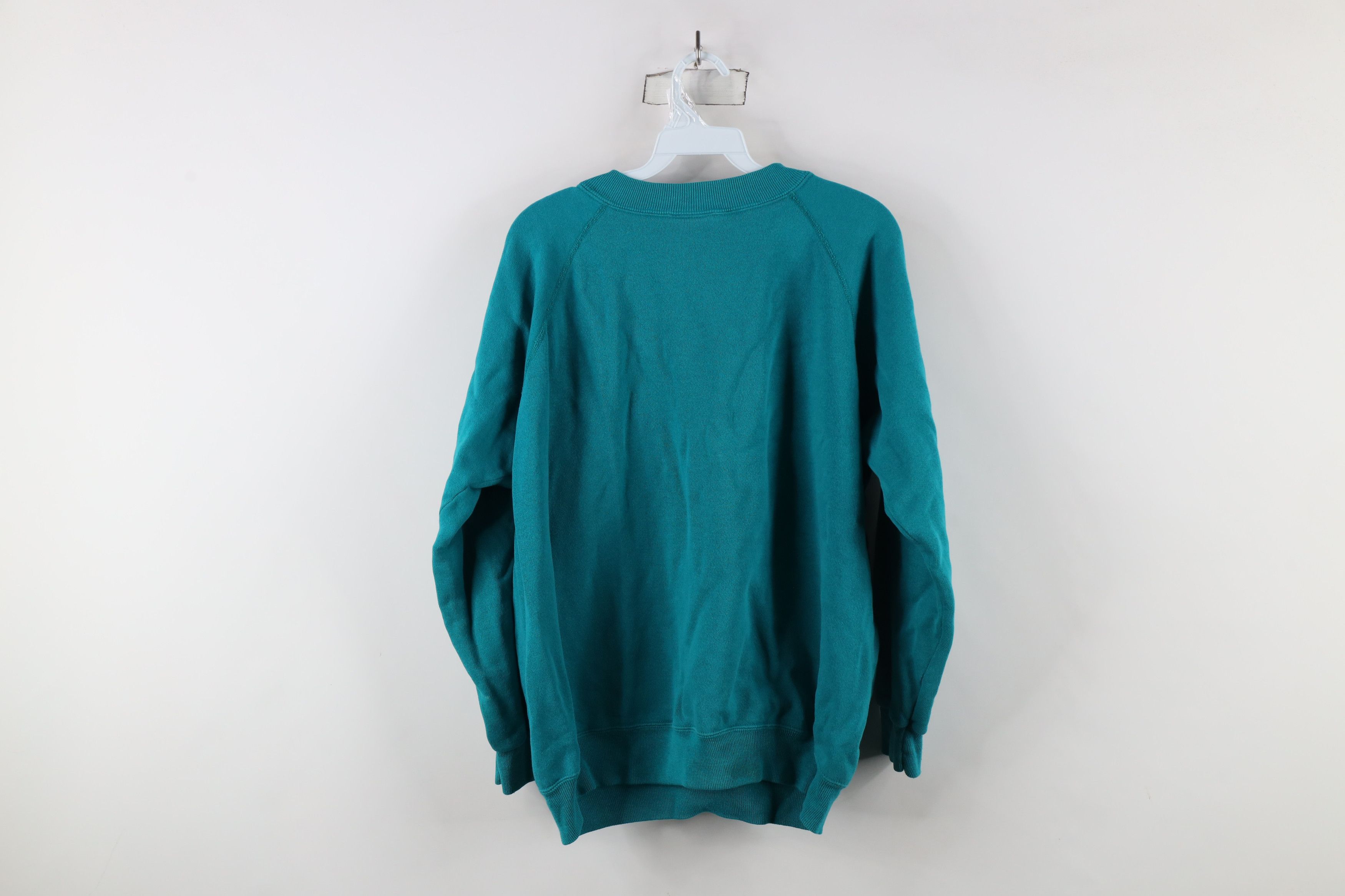 Vintage Vintage 90s Streetwear Blank Crewneck Sweatshirt Teal USA Size XL / US 12-14 / IT 48-50 - 12 Thumbnail