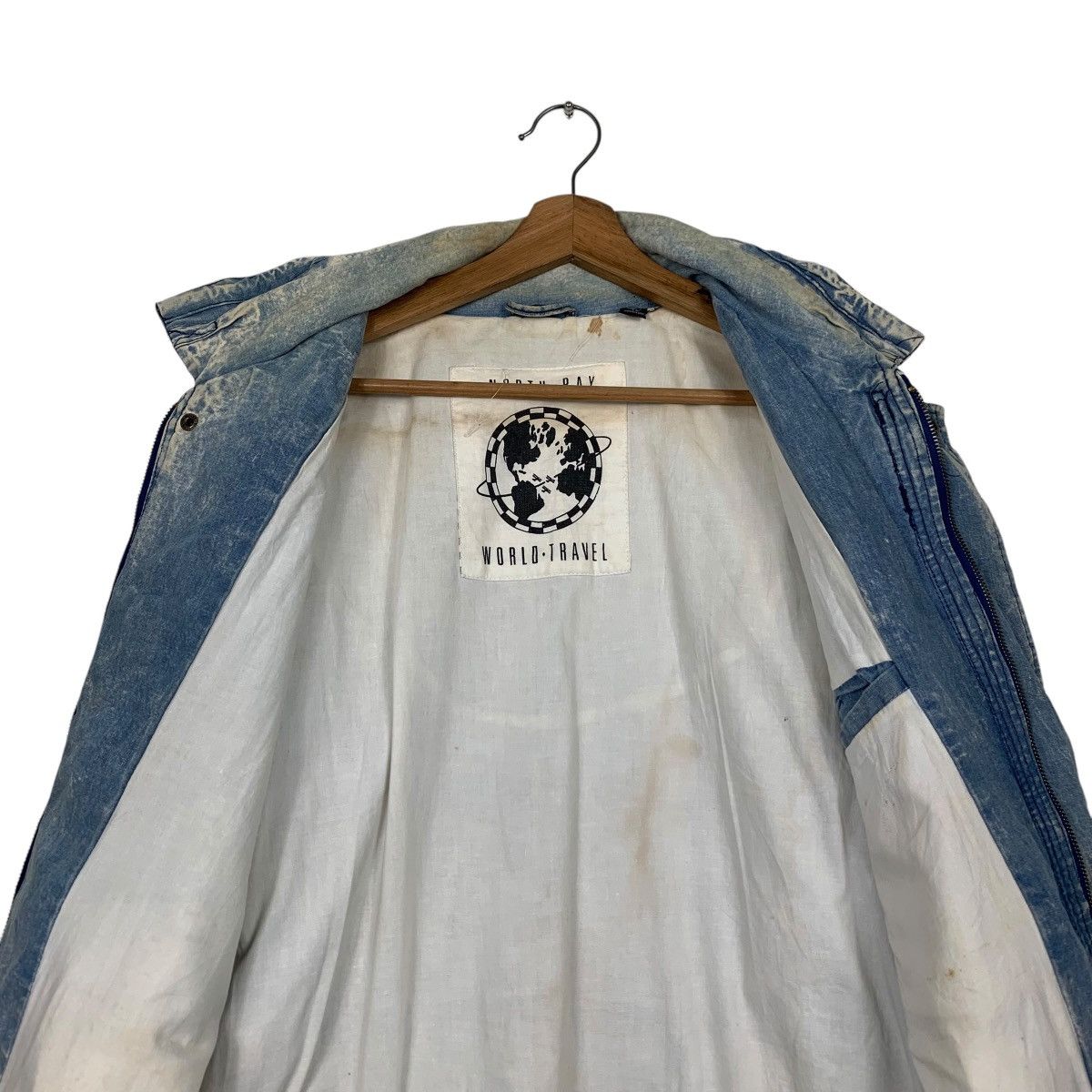 Vintage NORTH BAY World Travel Washed Denim Jacket #2433-C109 Size US M / EU 48-50 / 2 - 12 Thumbnail