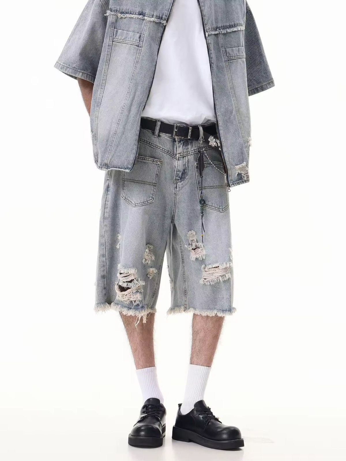 Japanese Brand Destroy Distressed Washed Loose Vintage Retro Shorts Size US 30 / EU 46 - 1 Thumbnail