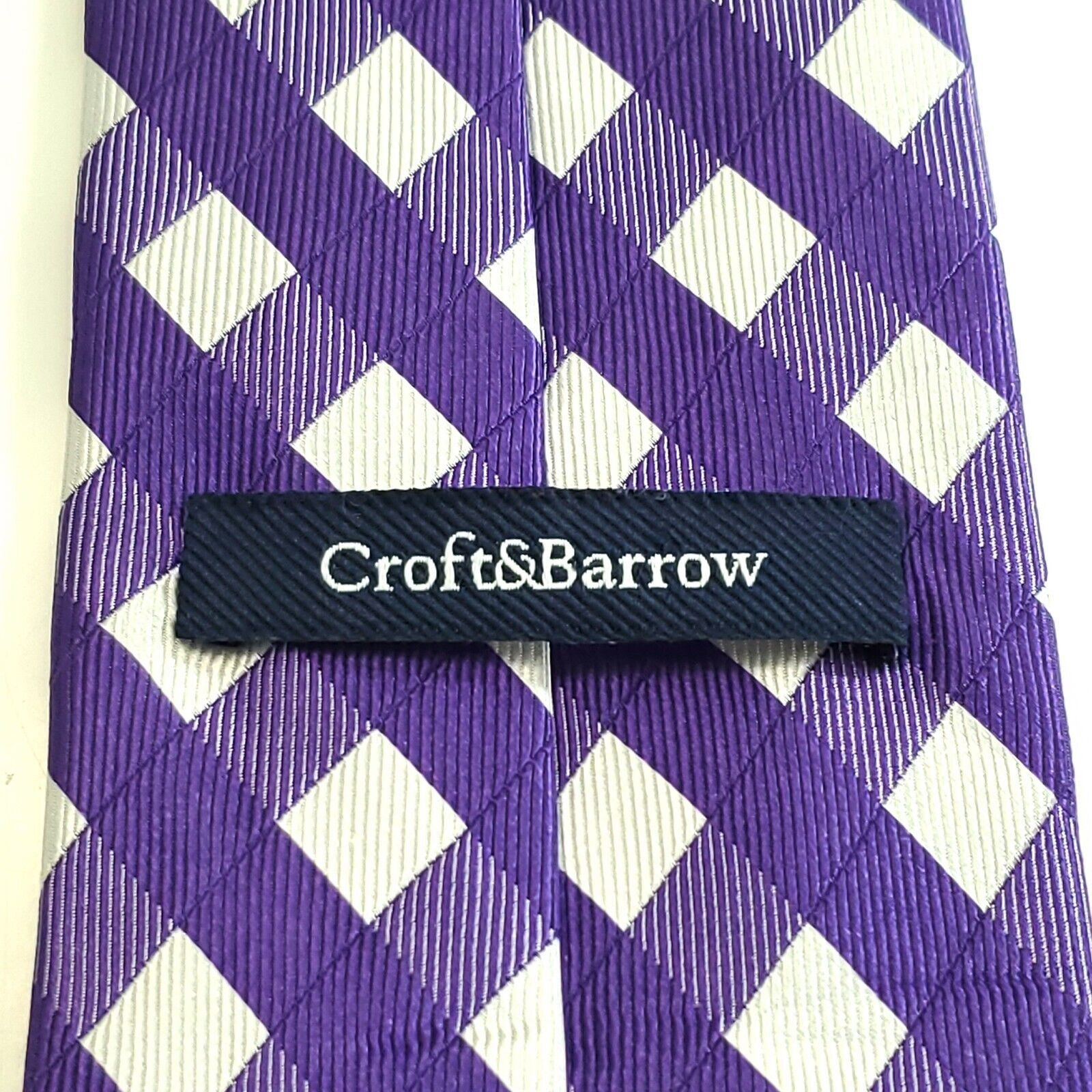 Croft & Barrow Croft & Barrow Purple Plaid White Woven Silk Tie Size ONE SIZE - 3 Thumbnail