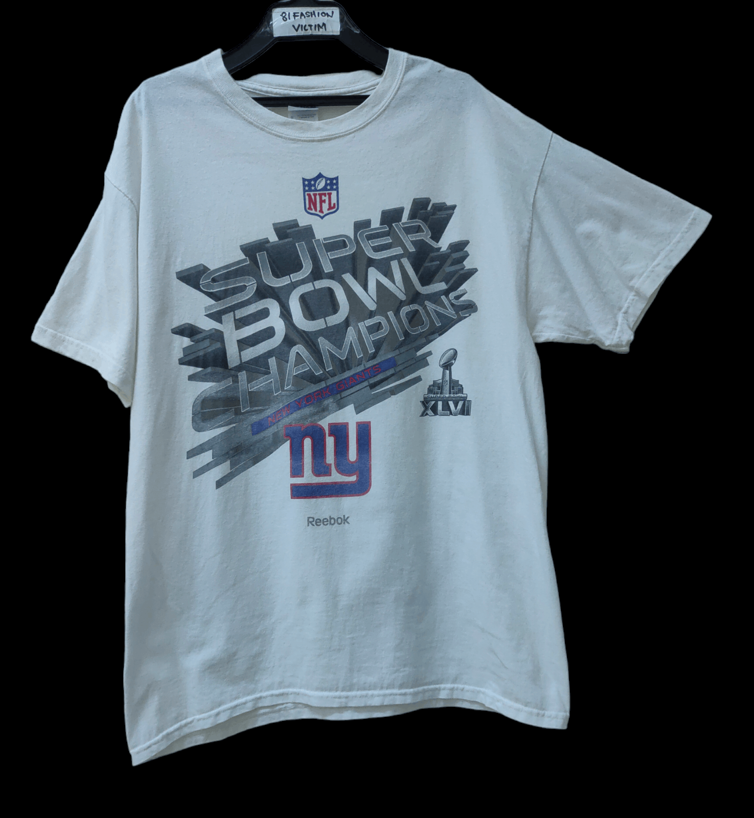 Reebok T-Shirt Men's S Black New York Giants Super Bowl Ring Champs XLVI