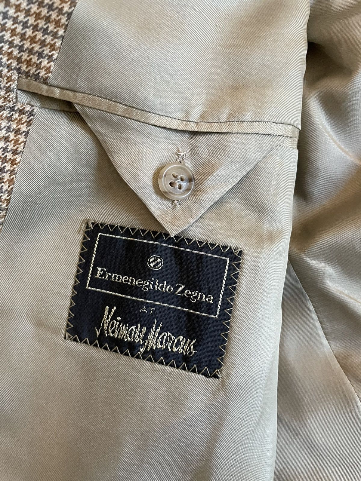 Ermenegildo Zegna × Vintage Houndstooth Check Silk & Camelhair Jacket Size 38R - 9 Thumbnail