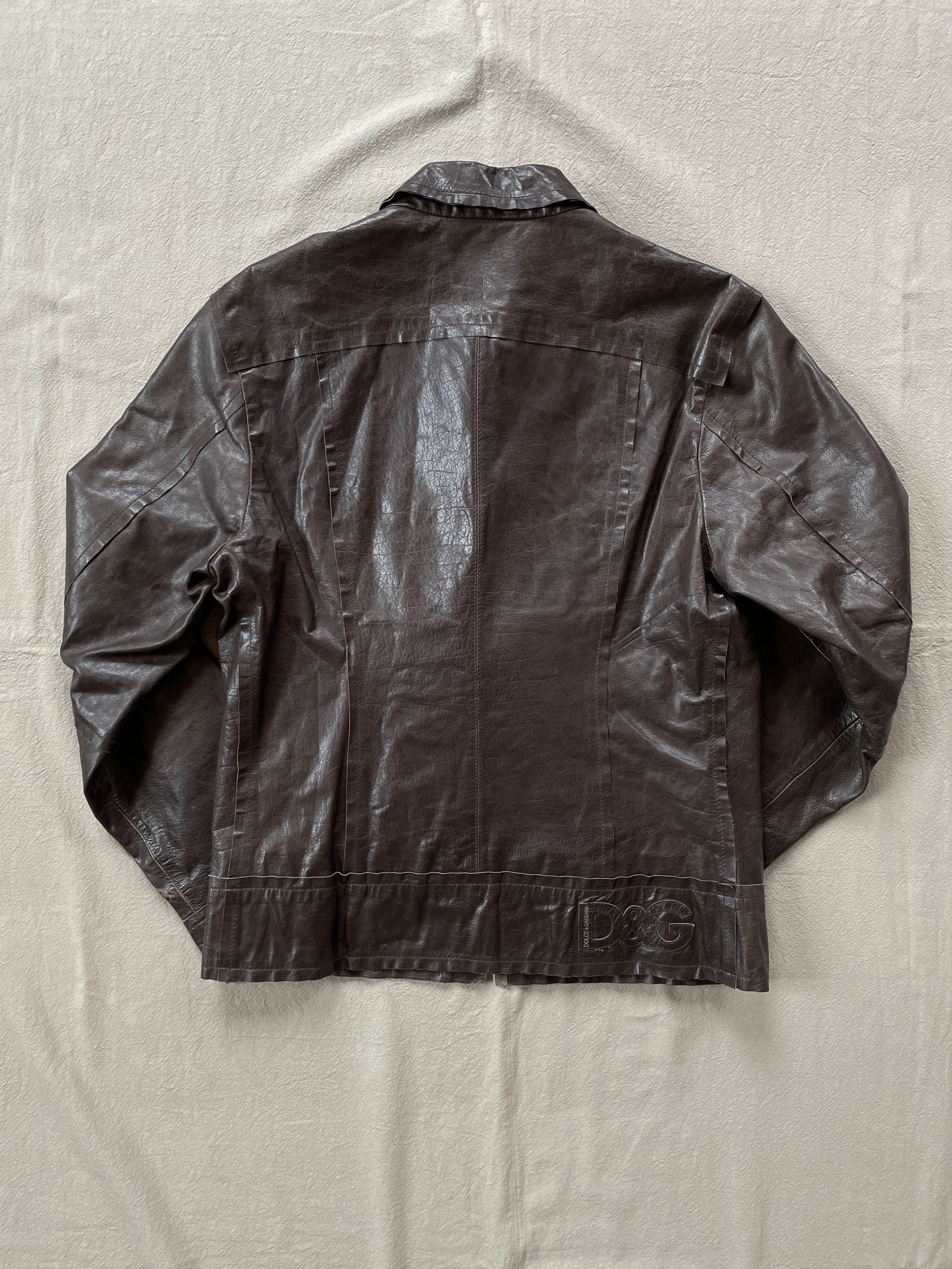 Dolce & Gabbana Y2K D&G Brown Leather Jacket Size XL / US 12-14 / IT 48-50 - 8 Thumbnail