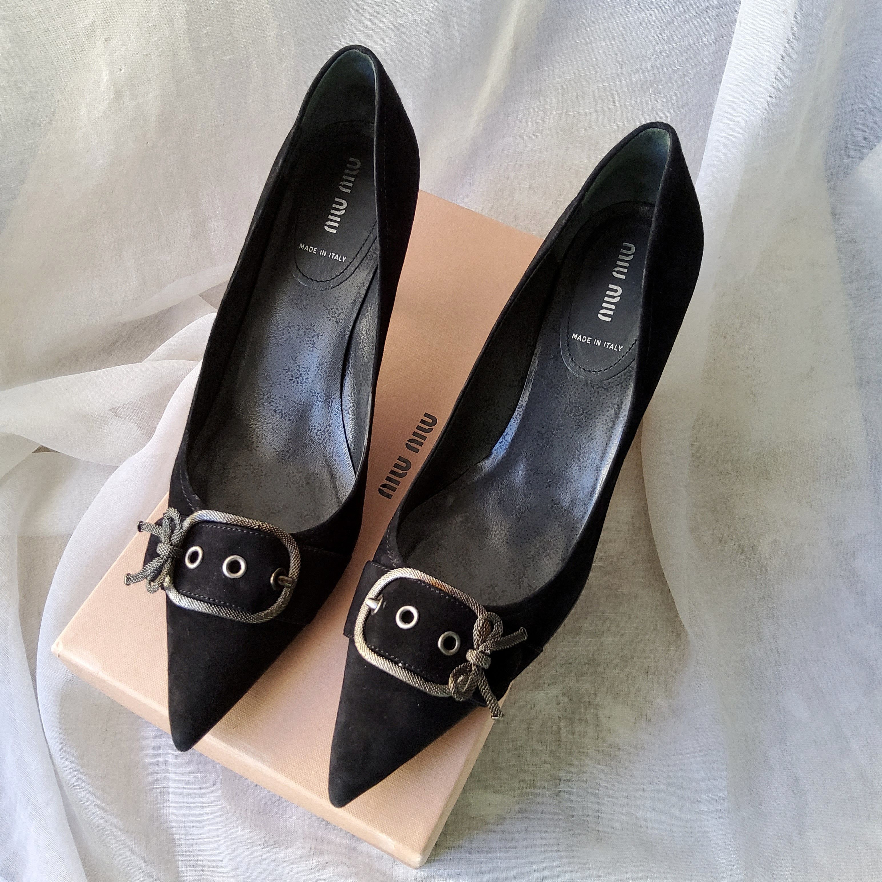 Miu Miu Miu Miu vintage y2k suede leather buckle pointy kitten heels Size US 10 / IT 40 - 1 Thumbnail