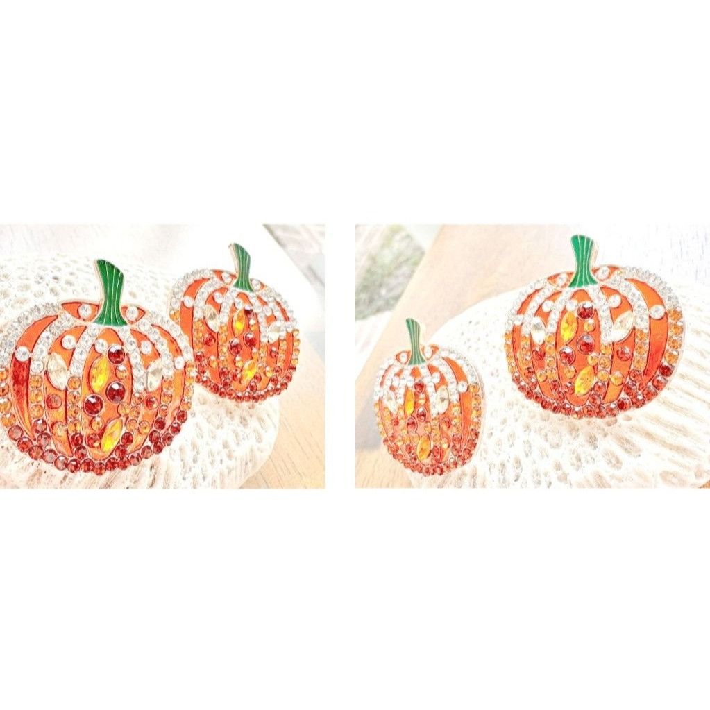Handmade Pumpkin Earrings New Rhinestones Pierced Posts Thanksgiving Size ONE SIZE - 10 Thumbnail