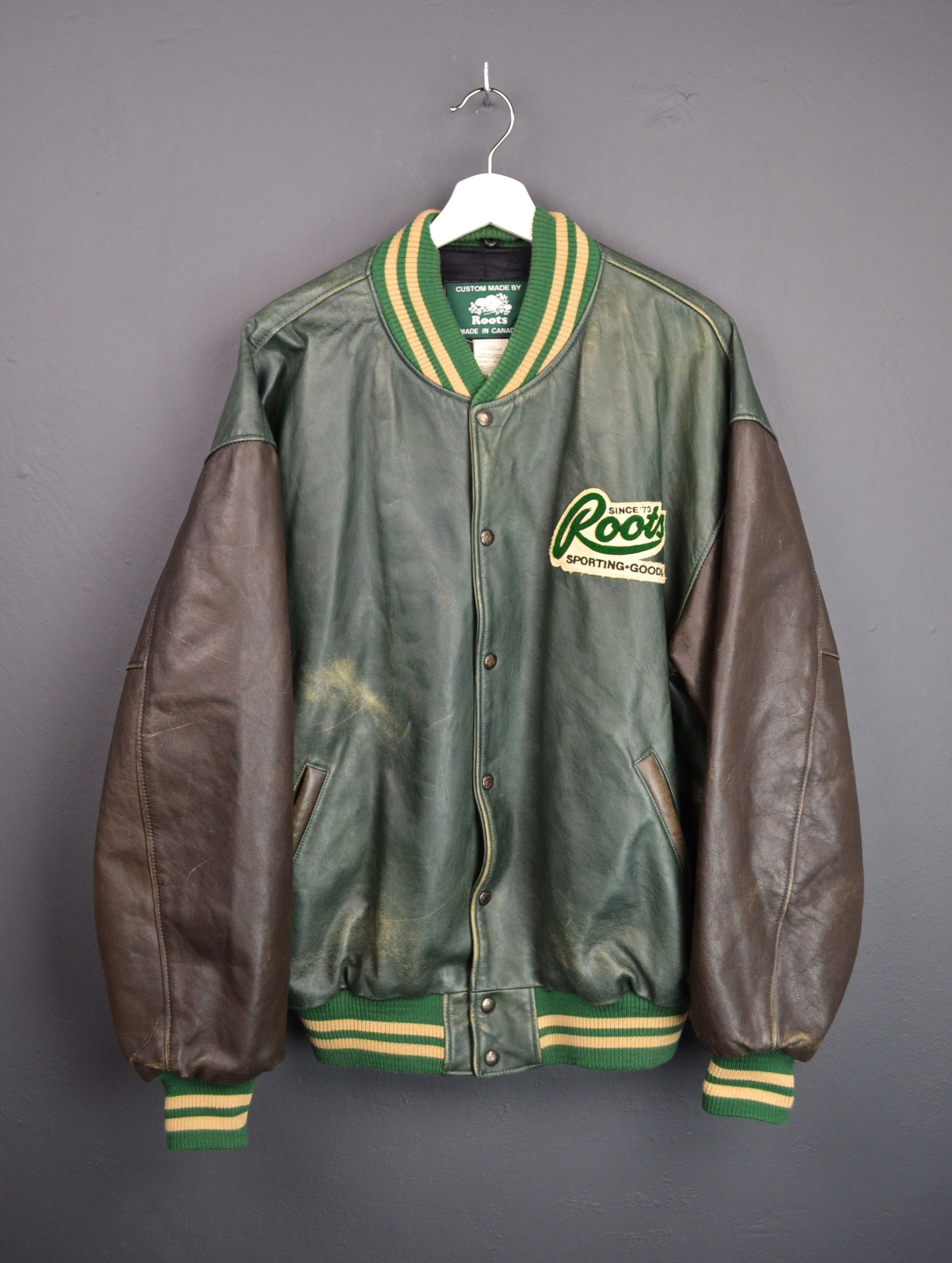 Roots Roots Vintage 90s Green Ford Build Tough Leather Varsity XXL Size US XXL / EU 58 / 5 - 3 Thumbnail