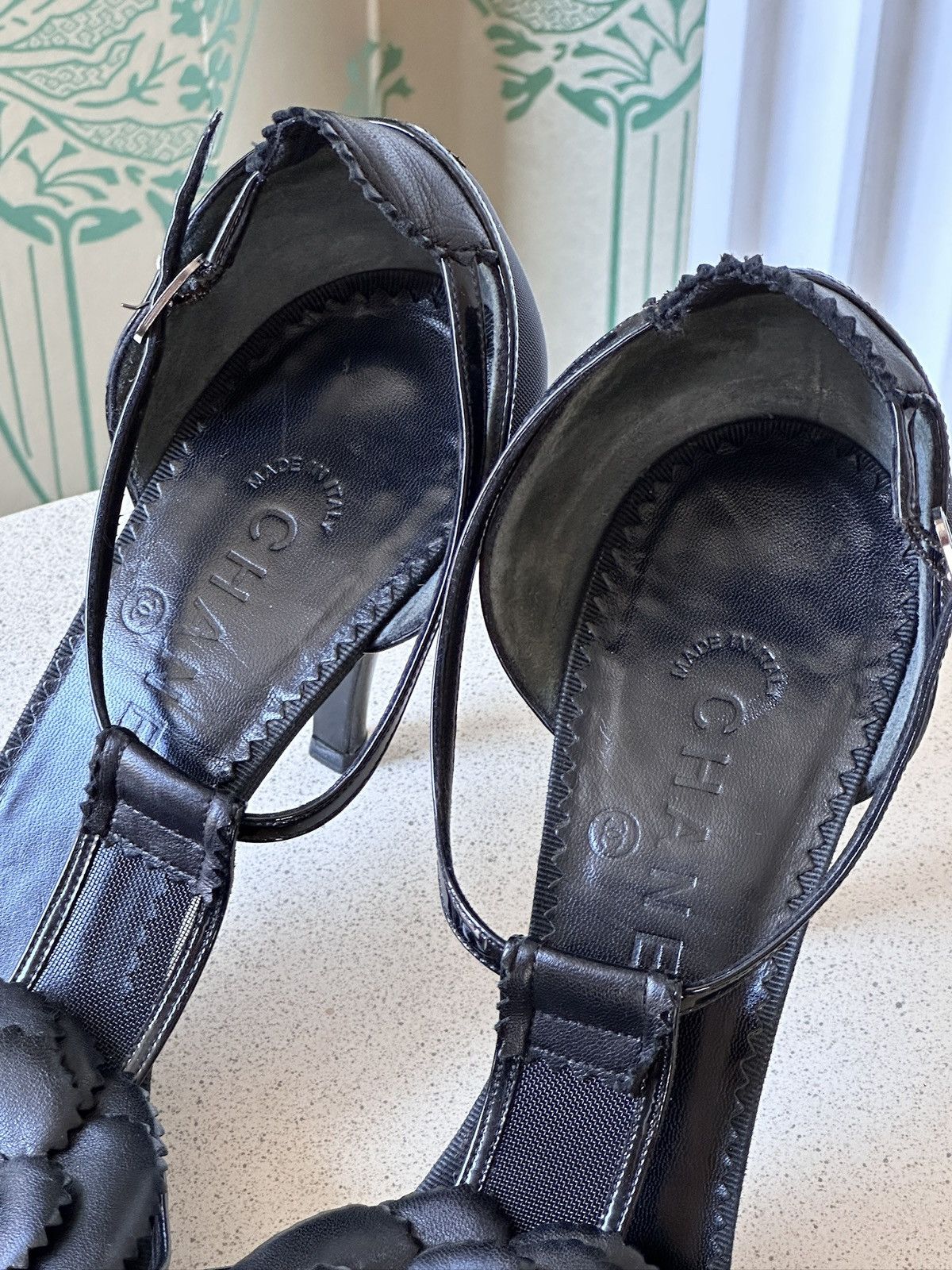 Chanel CHANEL Black Camellia Ankle Strap Mesh Leather Heels 42 Size US 11 / IT 41 - 6 Thumbnail