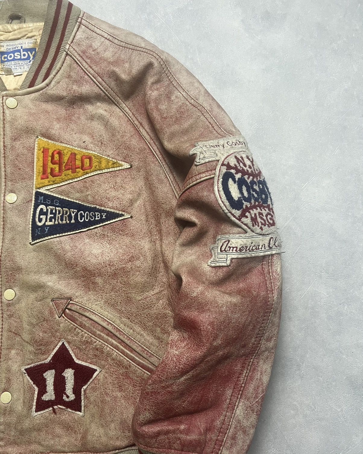 Genuine Leather Gerry Cosby ‘Salmon’ Faded Leather Varsity Jacket Size US M / EU 48-50 / 2 - 9 Thumbnail
