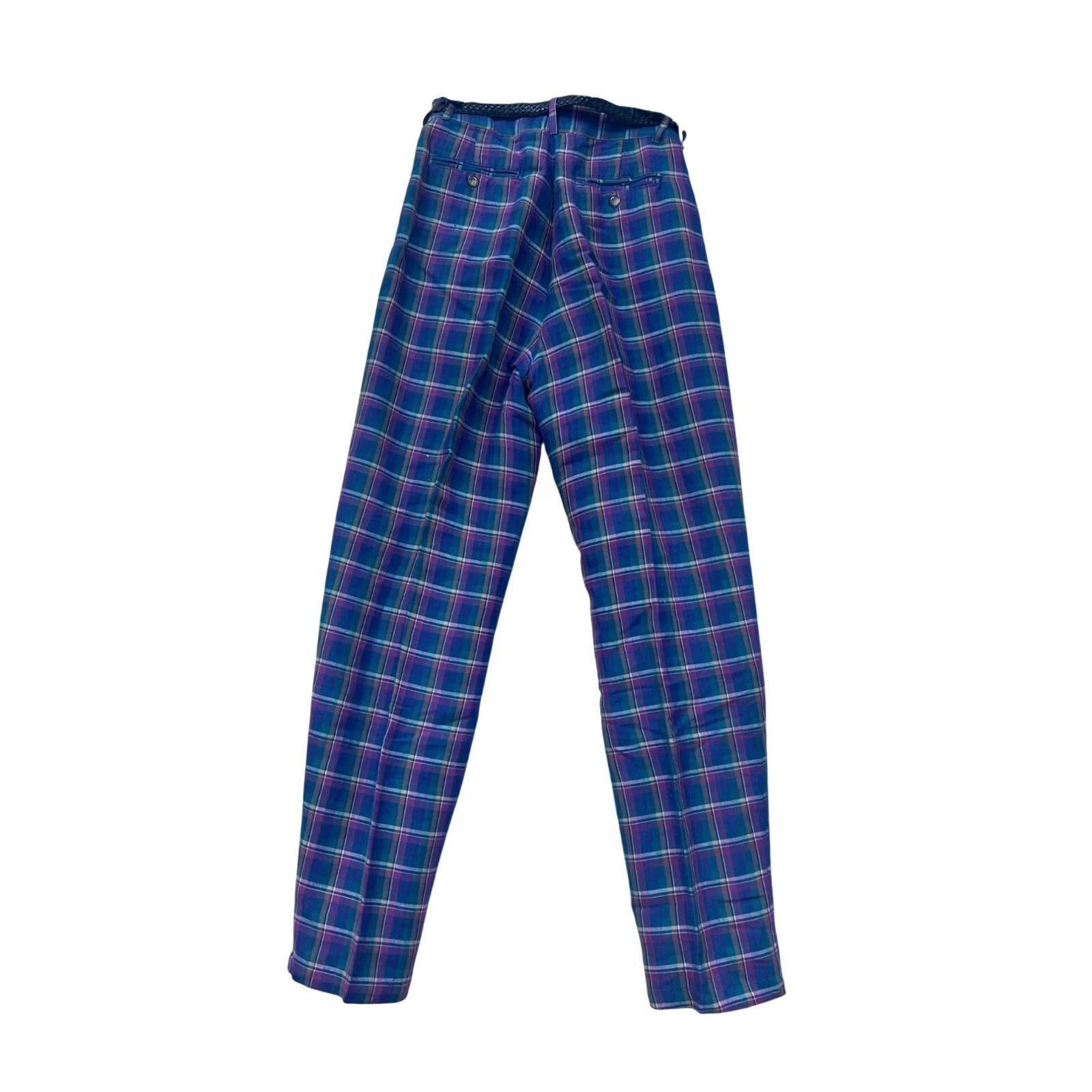 Vintage VINTAGE Paris Sport Club Plaid High-Waisted Pants Womens 10 Purple Ramie Rayon Belt Size 32" / US 10 / IT 46 - 2 Thumbnail