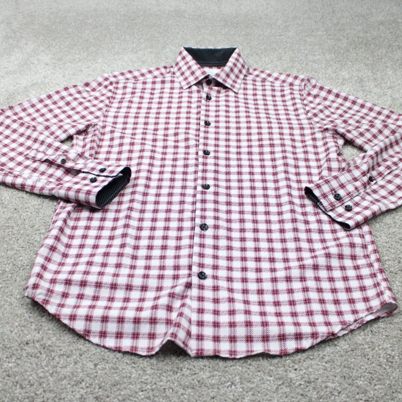 Vintage Construct Shirt Men Medium Red Slim Fit 4 Way Stretch Geometric Button-Up 15-15 1/2, 33/34 Casual Formal Workwear Mens Size US M / EU 48-50 / 2 - 3 Thumbnail