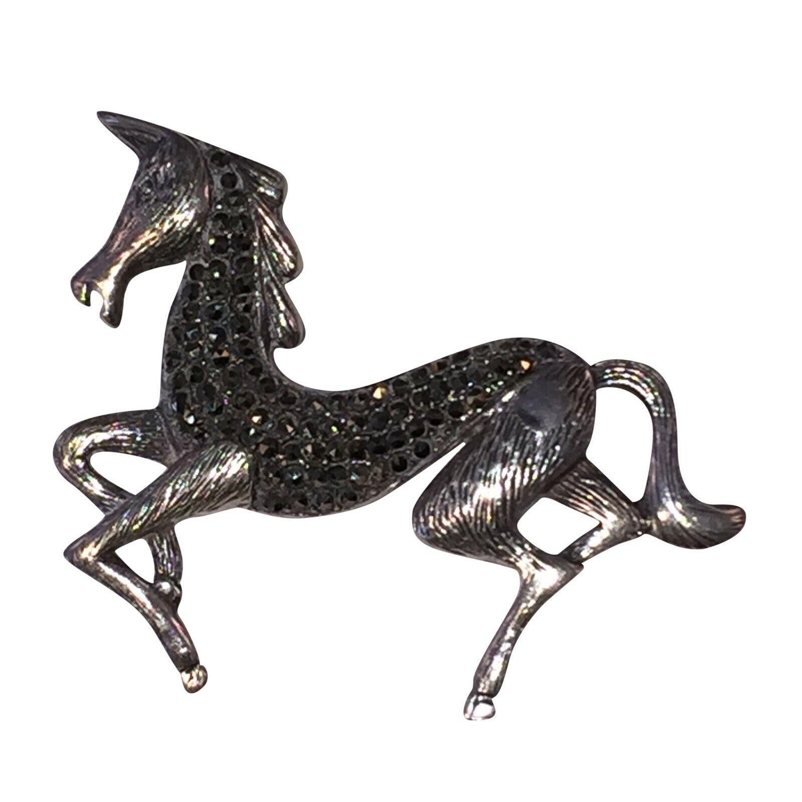 Designer Sterling Silver Horse Prancing Pin Pave in Marcasites Size ONE SIZE - 1 Thumbnail