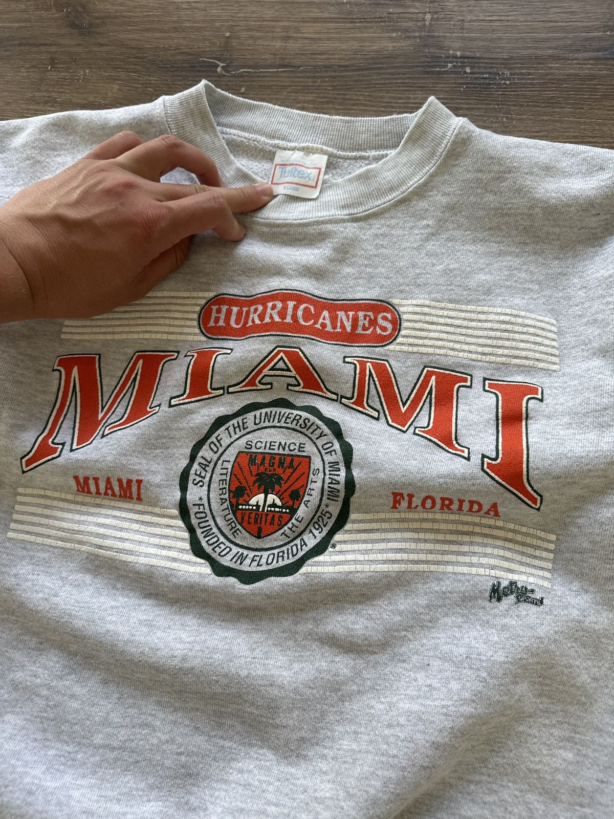Tultex × Vintage Vintage 90s Miami Hurricanes College Crewneck Sweatshirt Size US XL / EU 56 / 4 - 2 Thumbnail