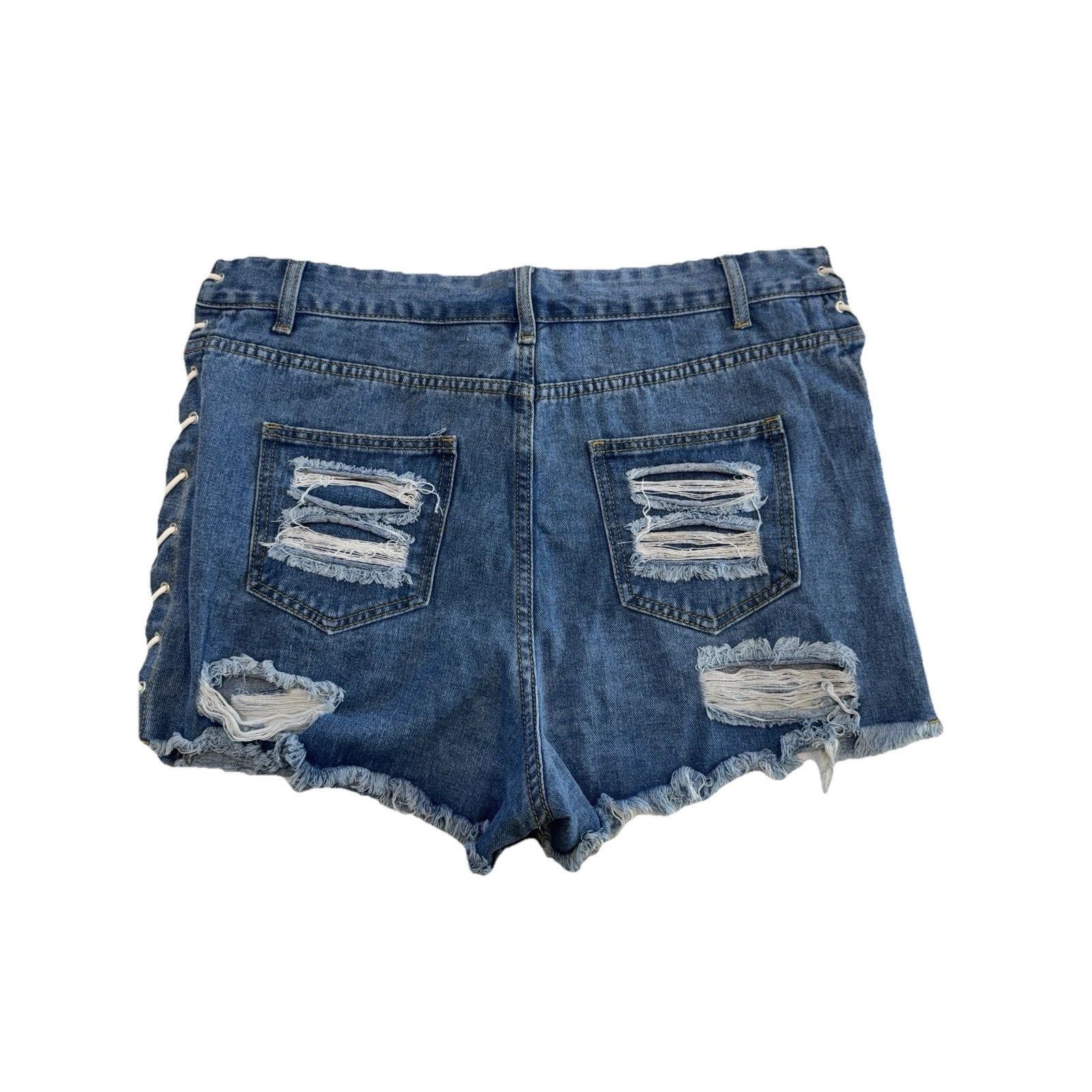 Shein Shein Women Distressed Denim Shorts Lace Up Sides Frayed XL Size 36" / US 14 / IT 50 - 9 Thumbnail