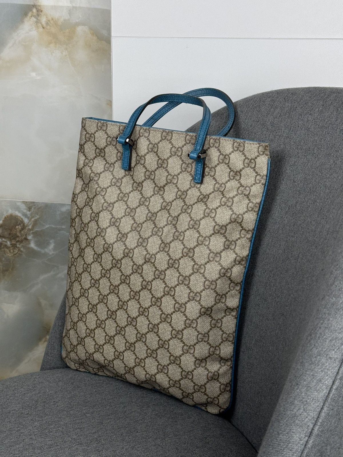 Gucci GUCCI Leather Tote Bag GG Pattern Blue women Handbag Size ONE SIZE - 2 Thumbnail