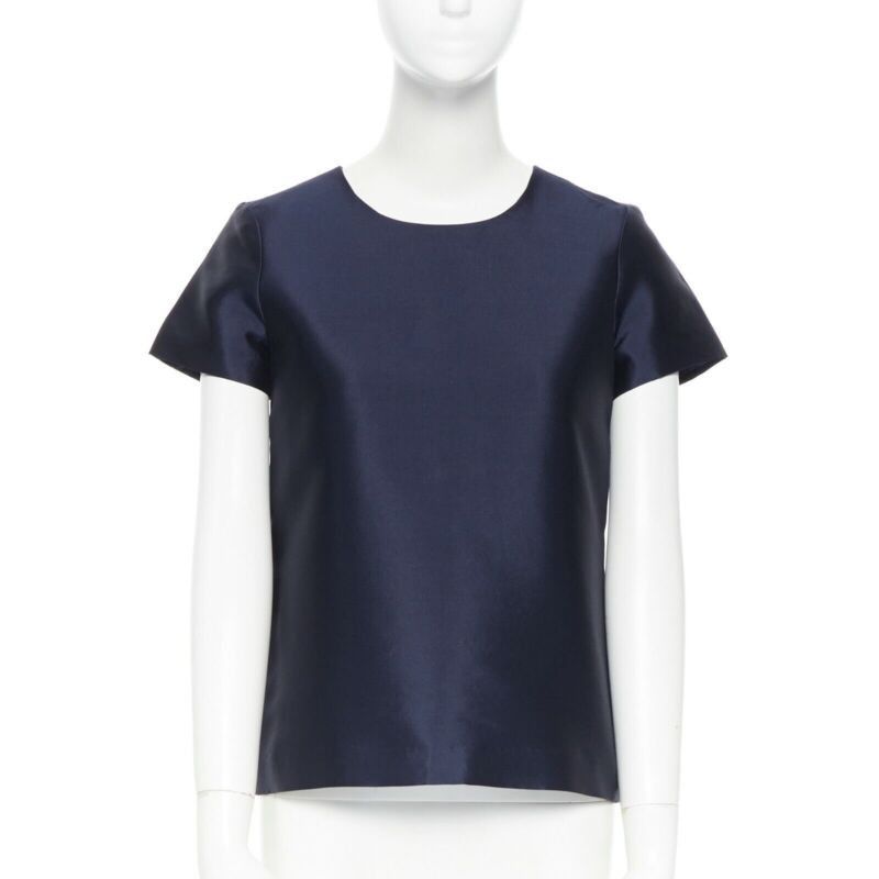 J.Crew J CREW COLLECTION navy blue cap sleeves round neckline a-line shirt top US00 XS Size XS / US 0-2 / IT 36-38 - 1 Thumbnail