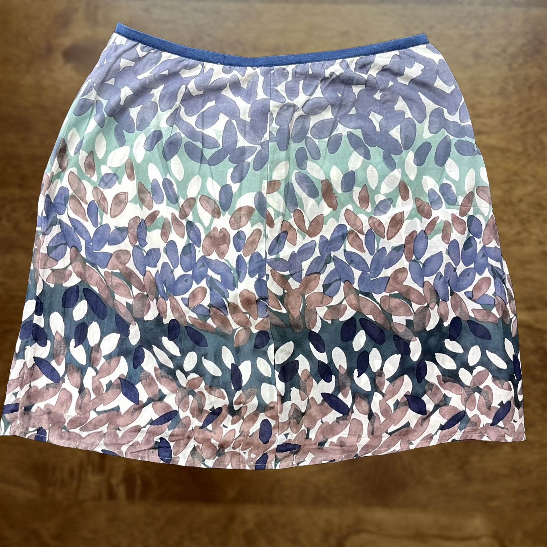 Vintage Abstract Leaf Print Skirt Womens Medium Blue Green Brown Zip Closure Lightweight Size 34" / US 12 / IT 48 - 1 Thumbnail