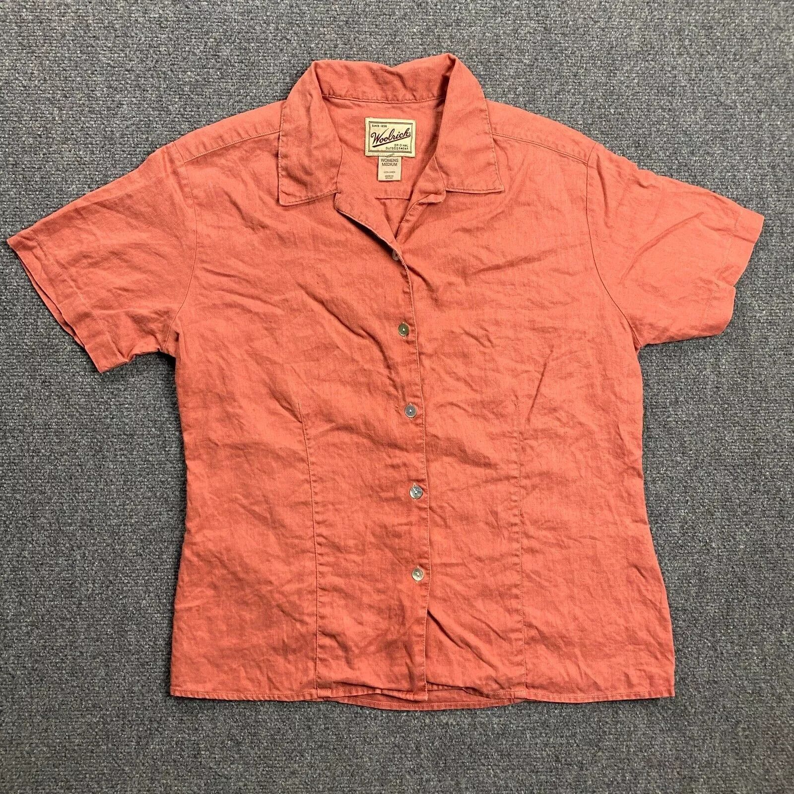 Other Woolrich Top Women's Medium Orange Button Up Short Sleeve Size M / US 6-8 / IT 42-44 - 1 Thumbnail