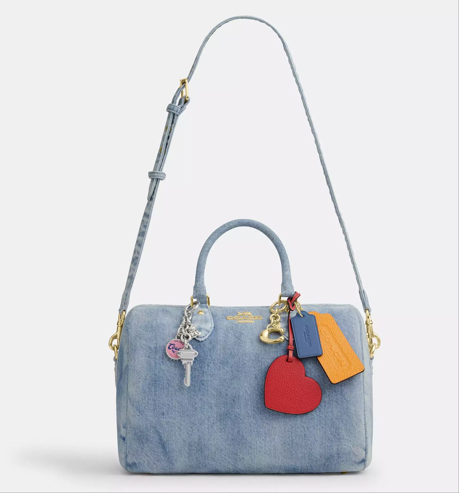 Coach Rowan Large Satchel Bag In Loved Denim With Charms CDY75 Size ONE SIZE - 16 Thumbnail