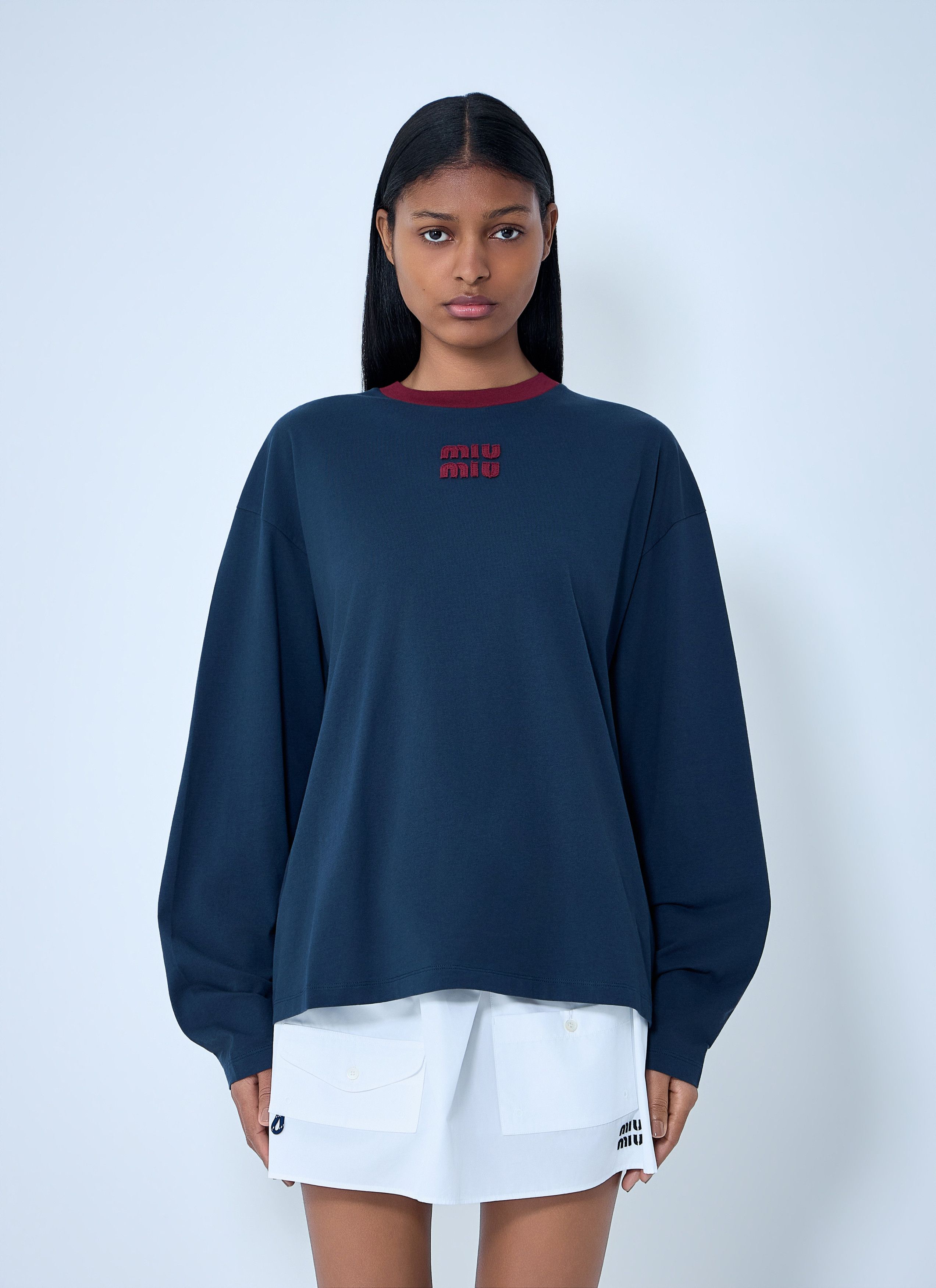 Miu Miu Cotton Jersey Sweatshirt with Logo Motif Size S / US 4 / IT 40 - 1 Thumbnail