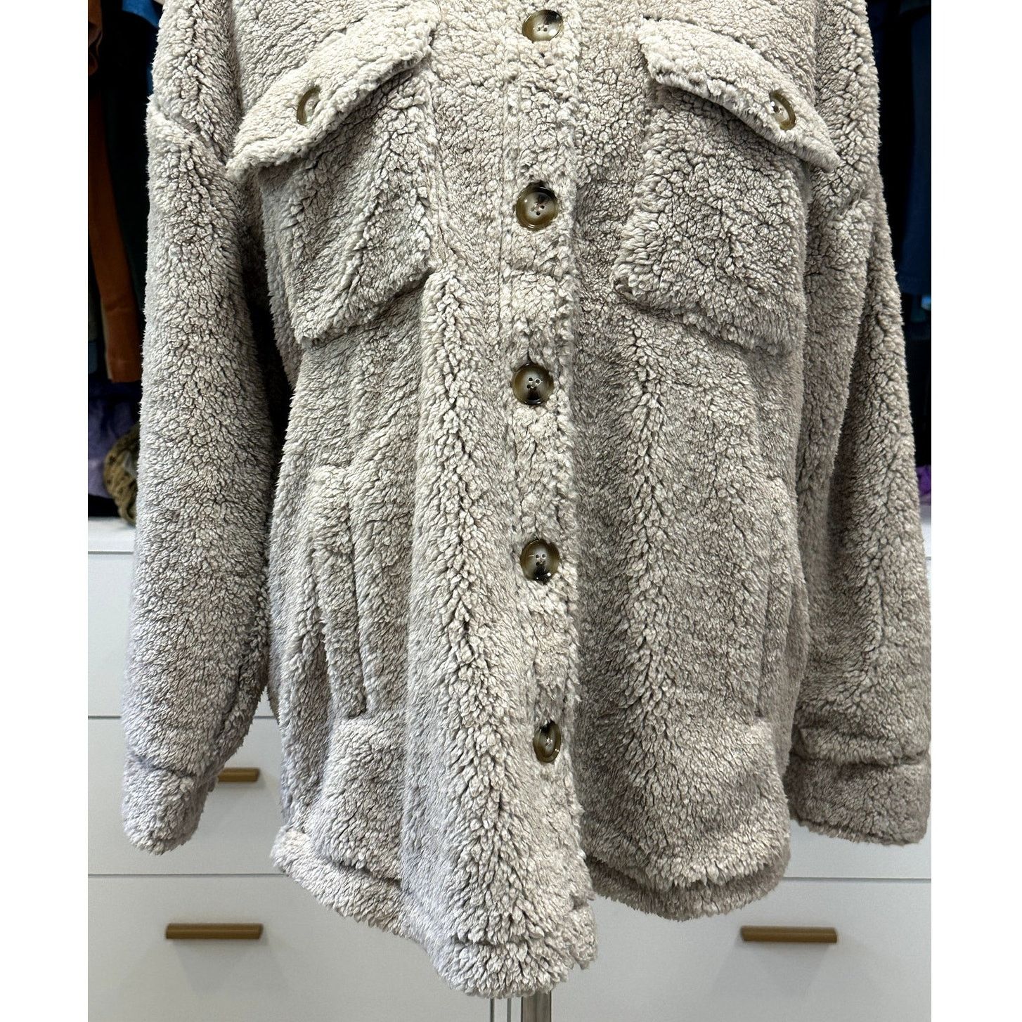 Other Thread & Supply Women's Tan Sherpa Oversized Shirt Jacket S Size S / US 4 / IT 40 - 4 Thumbnail