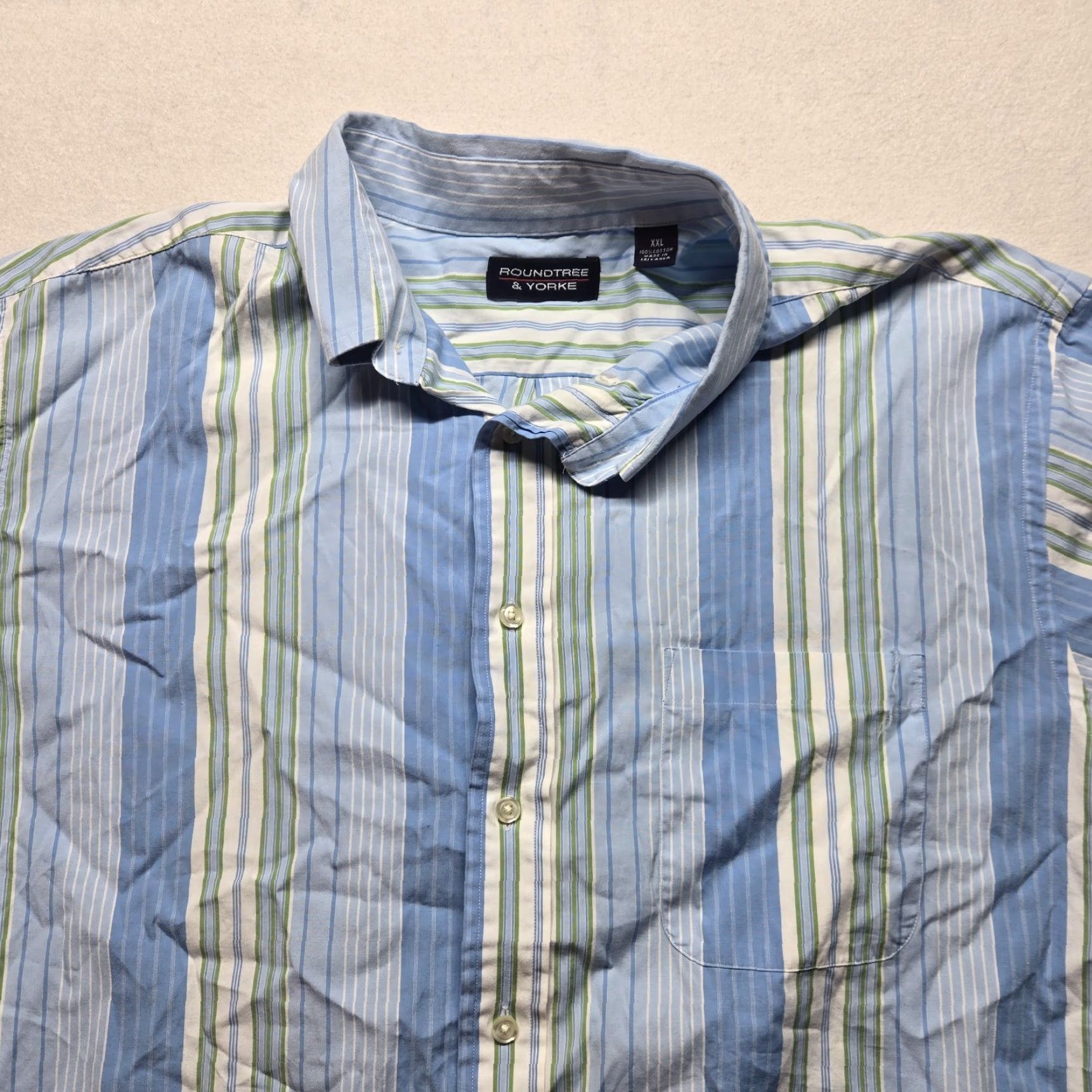 Roundtree & Yorke VINTAGE Roundtree & Yorke Shirt Button-Up Striped Long Sleeve Adult 2XL Blue Classic Cotton Button-Down Chest Pocket Mens Size US XXL / EU 58 / 5 - 2 Thumbnail