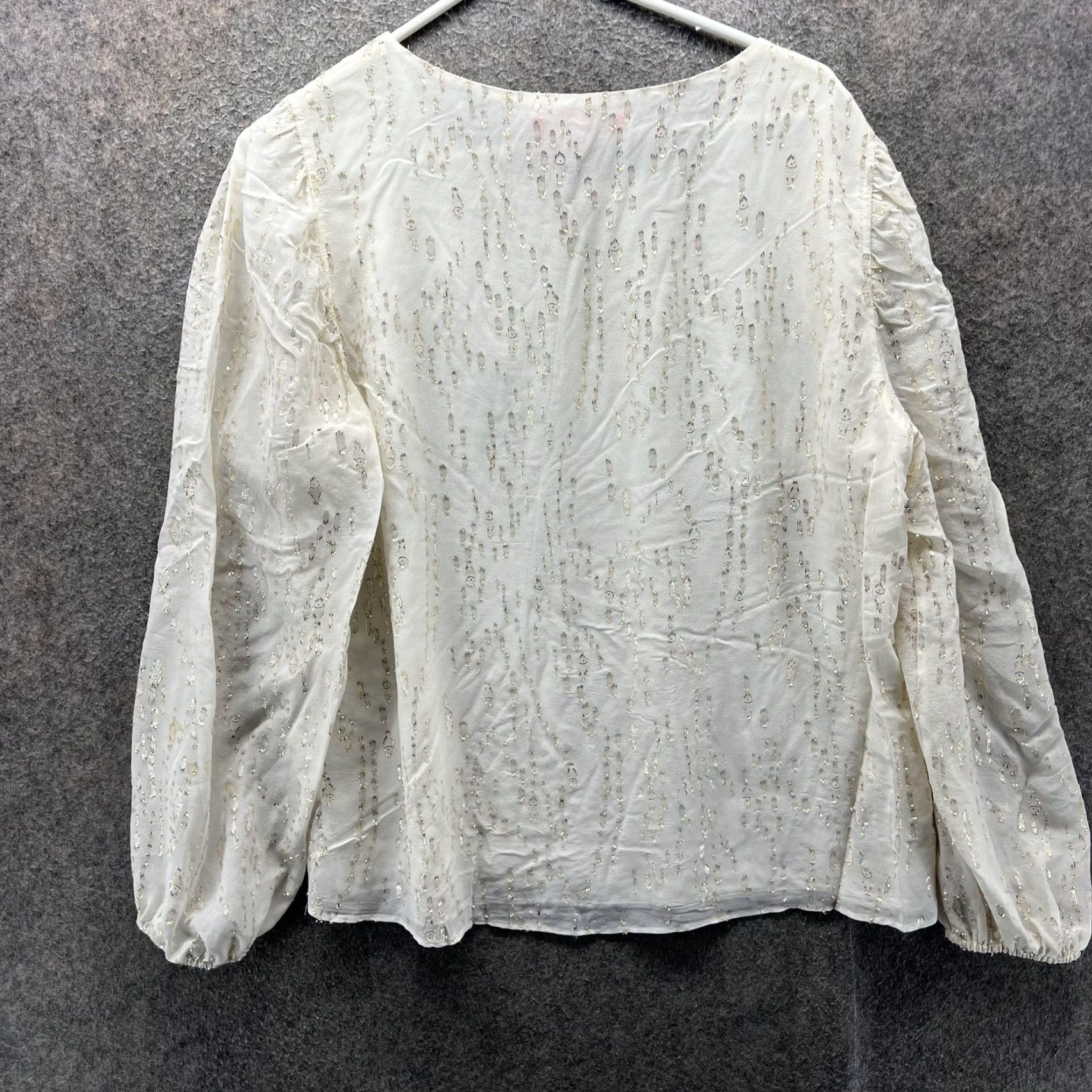 Lilly Pulitzer Lilly Pulitzer Blouse Womens Large White Metallic Silk Blend Long Sleeve Top Size L / US 10 / IT 46 - 2 Thumbnail