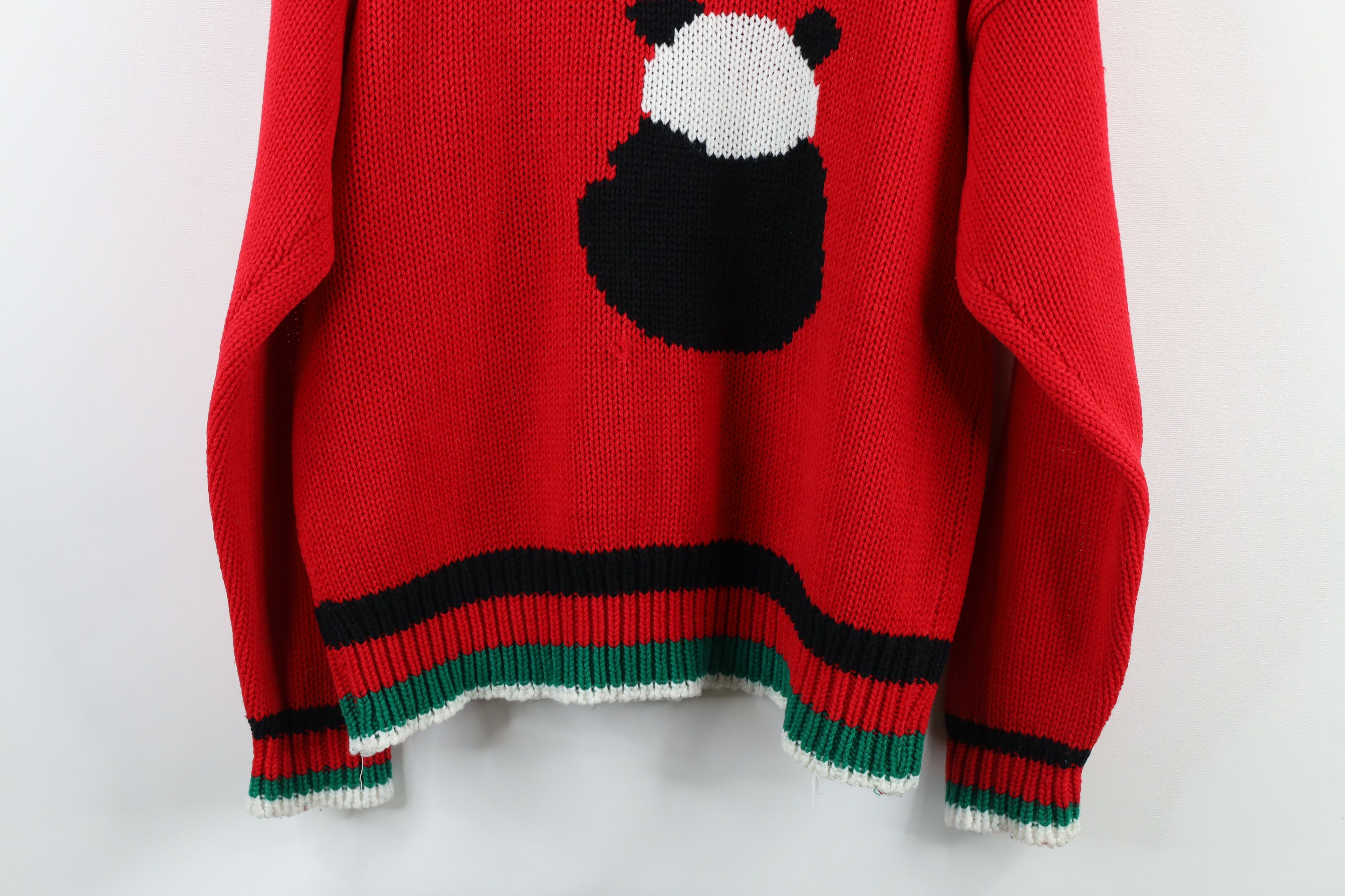 Vintage Vintage 90s Streetwear Panda Bear Knit Crewneck Sweater Red Size 3XL / US 20-22 - 14 Thumbnail