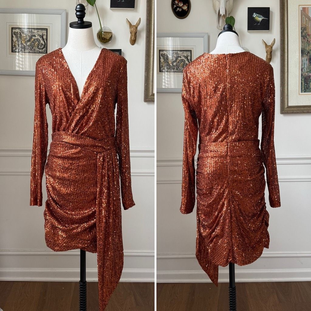 gold mini formal dress Embellished Bandeau Cowl-Waist Mini Dress in Gold - 8 main image 0