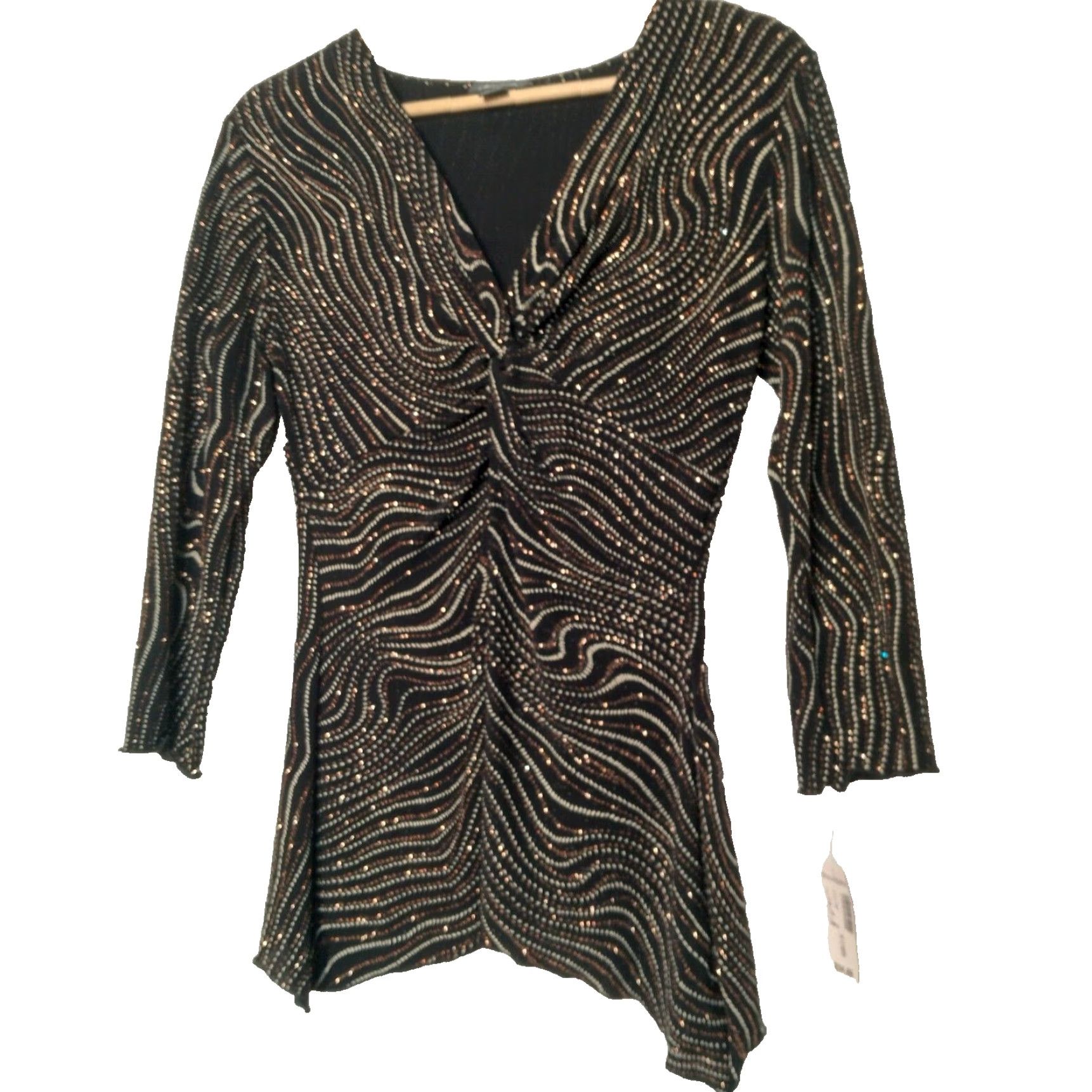Vintage VINTAGE Dressbarn Collection Shirt Small Black Metallic Stretch Long Sleeve Shirt Womens Laser Size S / US 4 / IT 40 - 2 Thumbnail