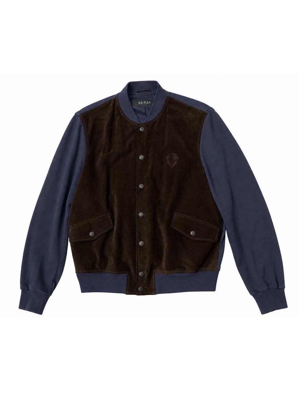 Gucci Suede Hybrid Knit Leather Bomber Jacket in Blue, Men's